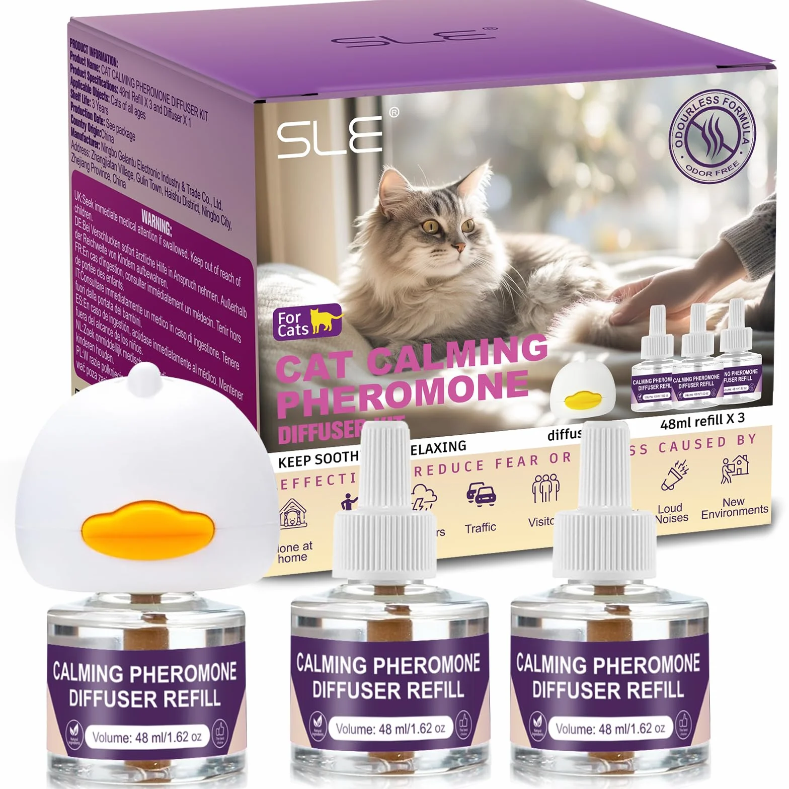 SLE Diffuseur de Phéromones Calmantes pour Chat 3 Recharges Anti-Stress