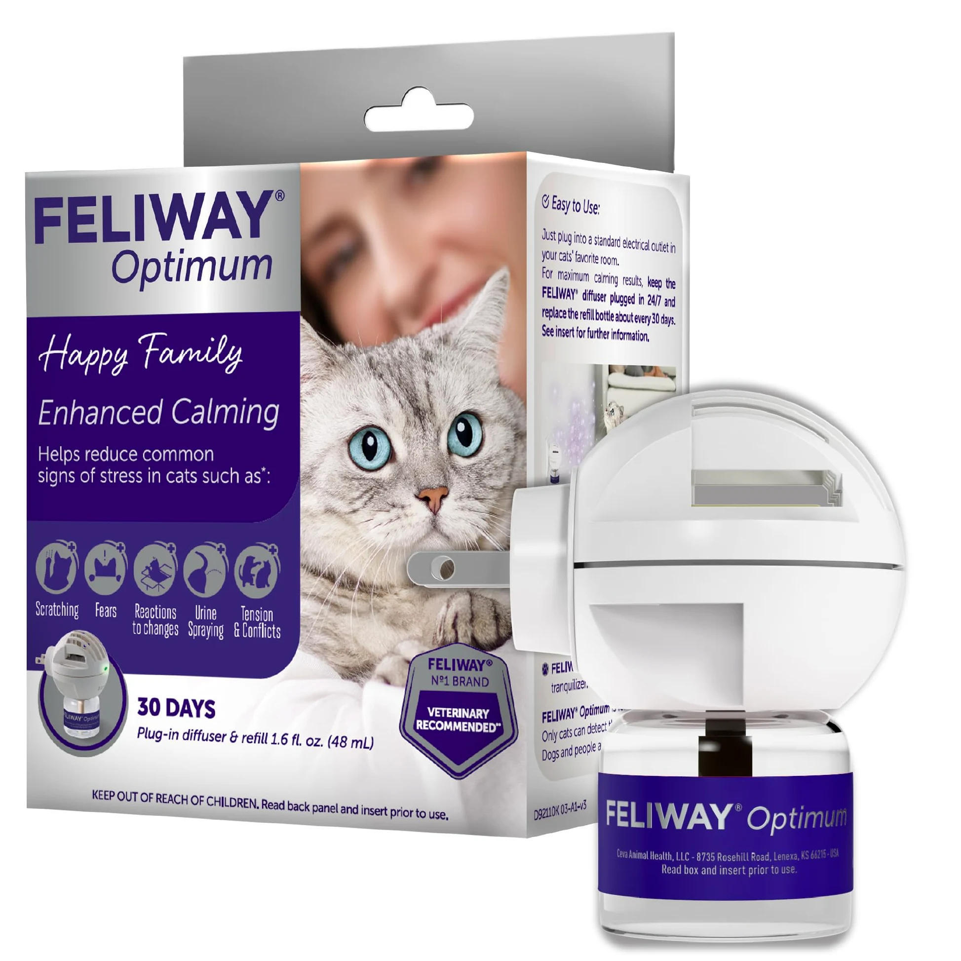 FELIWAY Optimum Cat Diffuseur de phéromones apaisantes améliorées, kit de démarrage 30 Jours (48 ML)