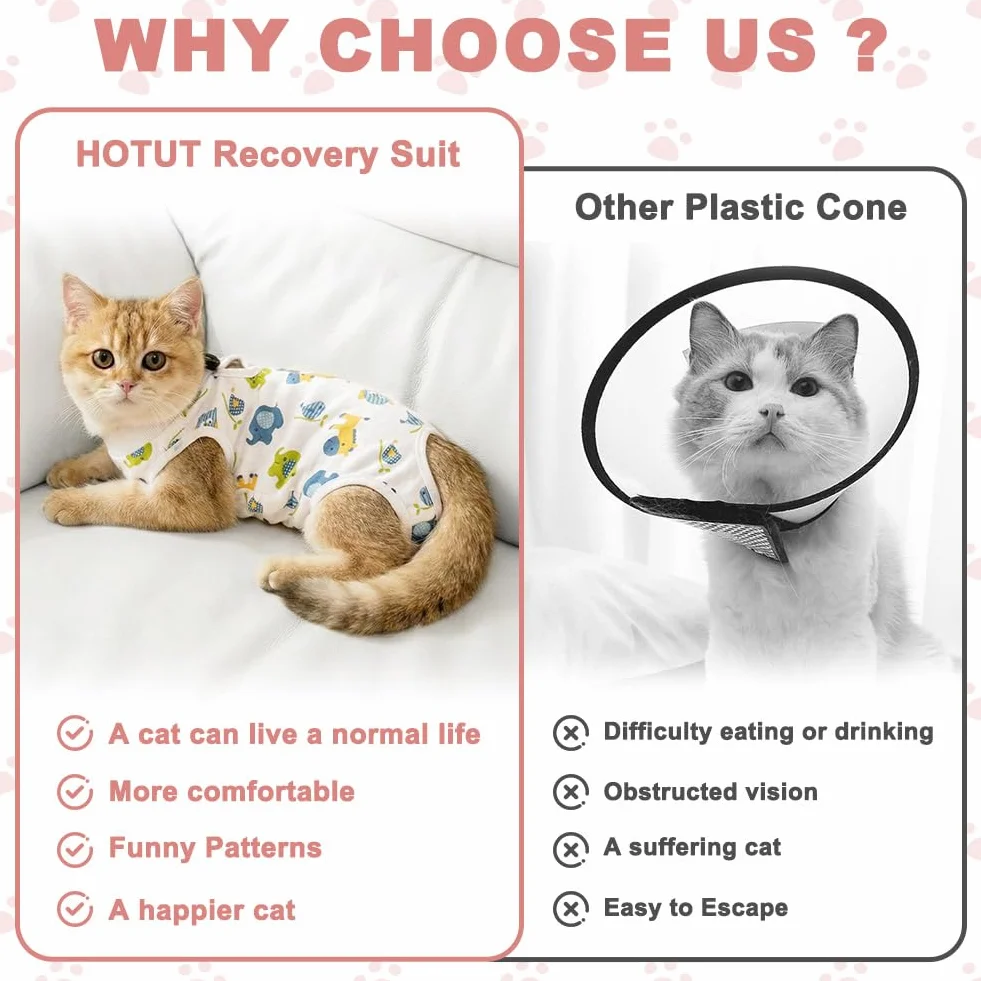 HOTUT Body Chat Post-Opératoire Stérilisation Anti-léchage pour Chats, Alternative Collier Cône Récupération Chirurgie