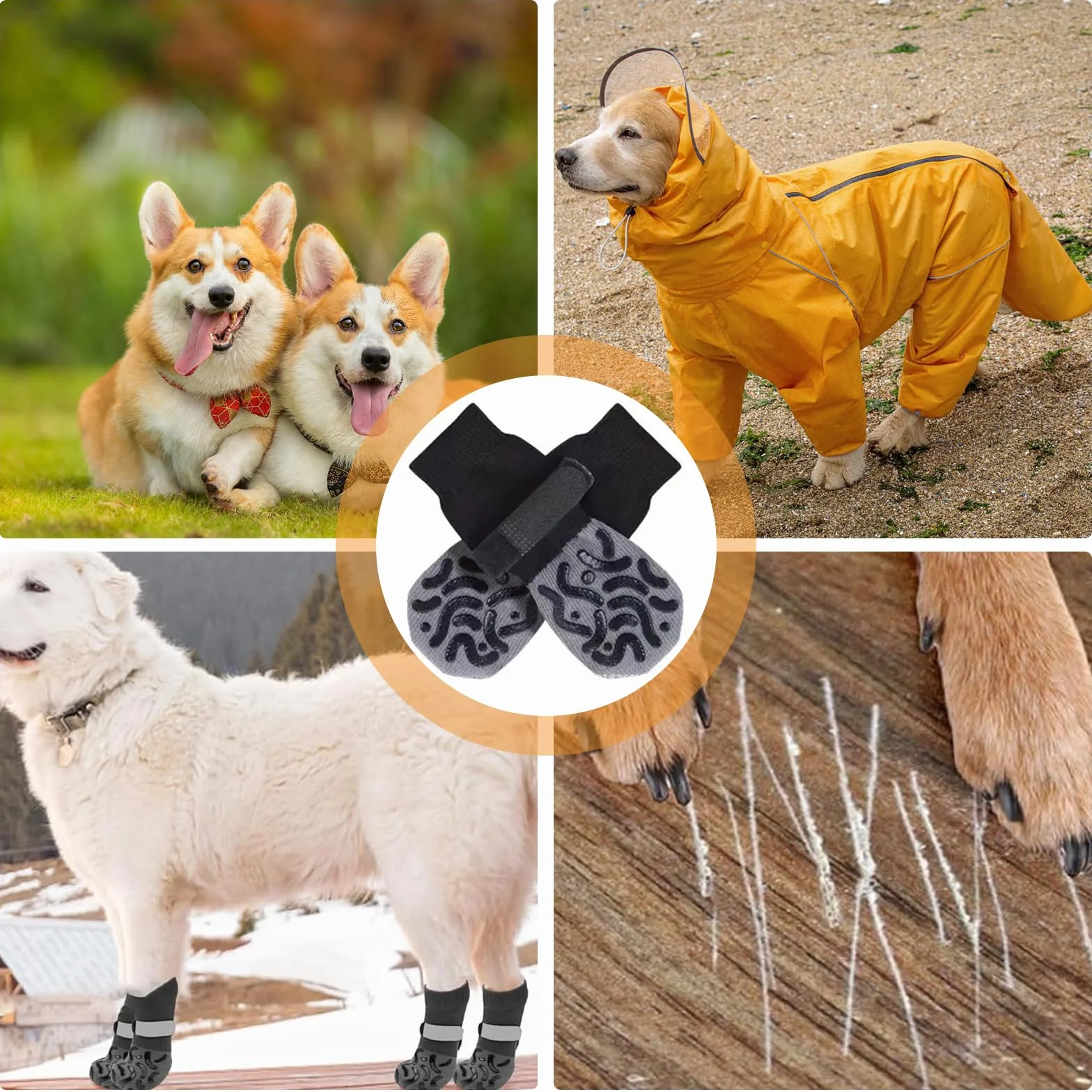 Chaussette Antidérapante Chien avec Bandes de Fixation Réglables, Renforcement en Caoutchouc, Double Face Antidérapante (L)
