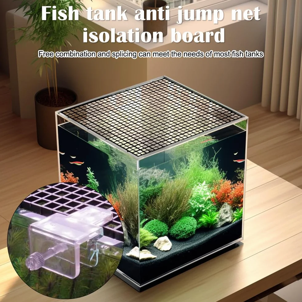 Lot de 8 grilles en plastique pour aquarium 30x30 cm avec supports et serre-câbles, protection et séparateur noir
