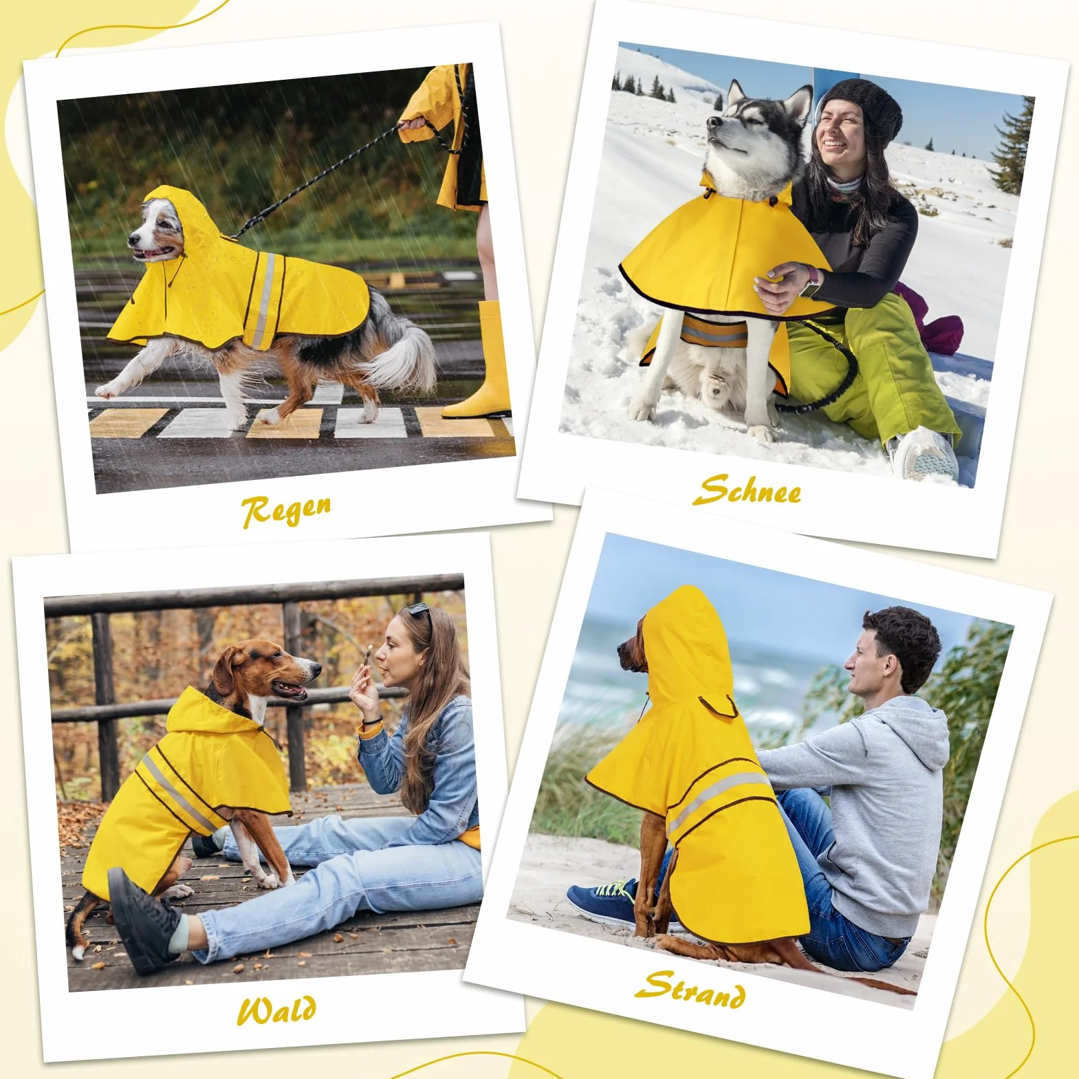 Weesiber Manteau de Pluie Imperméable Réfléchissant pour Chien, Étanche Ultraléger Aéré, Veste Ajustable Poncho (S, Jaune)