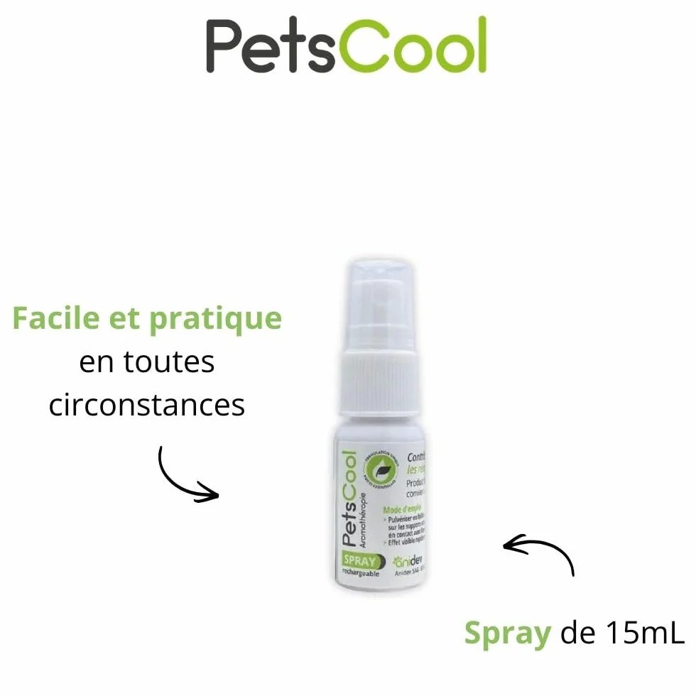 Anidev PetsCool Spray apaisant 15 ML - Anti Stress Chien Chat NAC - Huiles essentielles valériane vétiver Sauge Basilic - Action Rapide Inhalation Multi espèces
