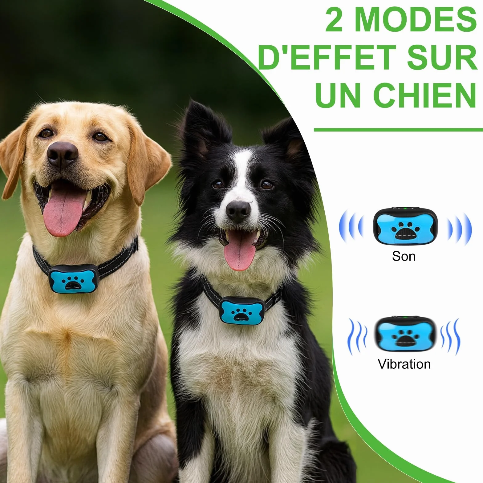 Collier Anti-Aboiement pour Chien sans Douleur, 7 Niveaux Sensibilité, Vibration + Son, Rechargeable (Blue)