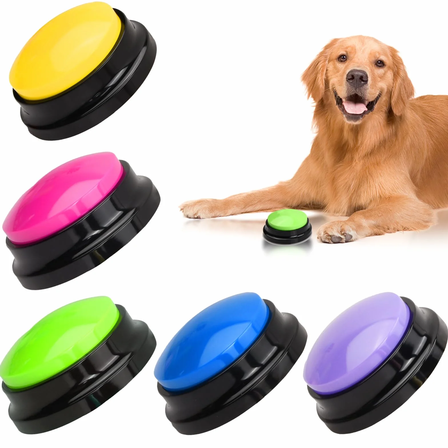 5 Pièces Chien Entraînement Boutons, Animaux Compagnie Communication Boutons, 30 Secondes Enregistrable Boutons de Réponse Parlant, Dressage Buzzer pour Chien Chiots Chat lEntraînement Communication