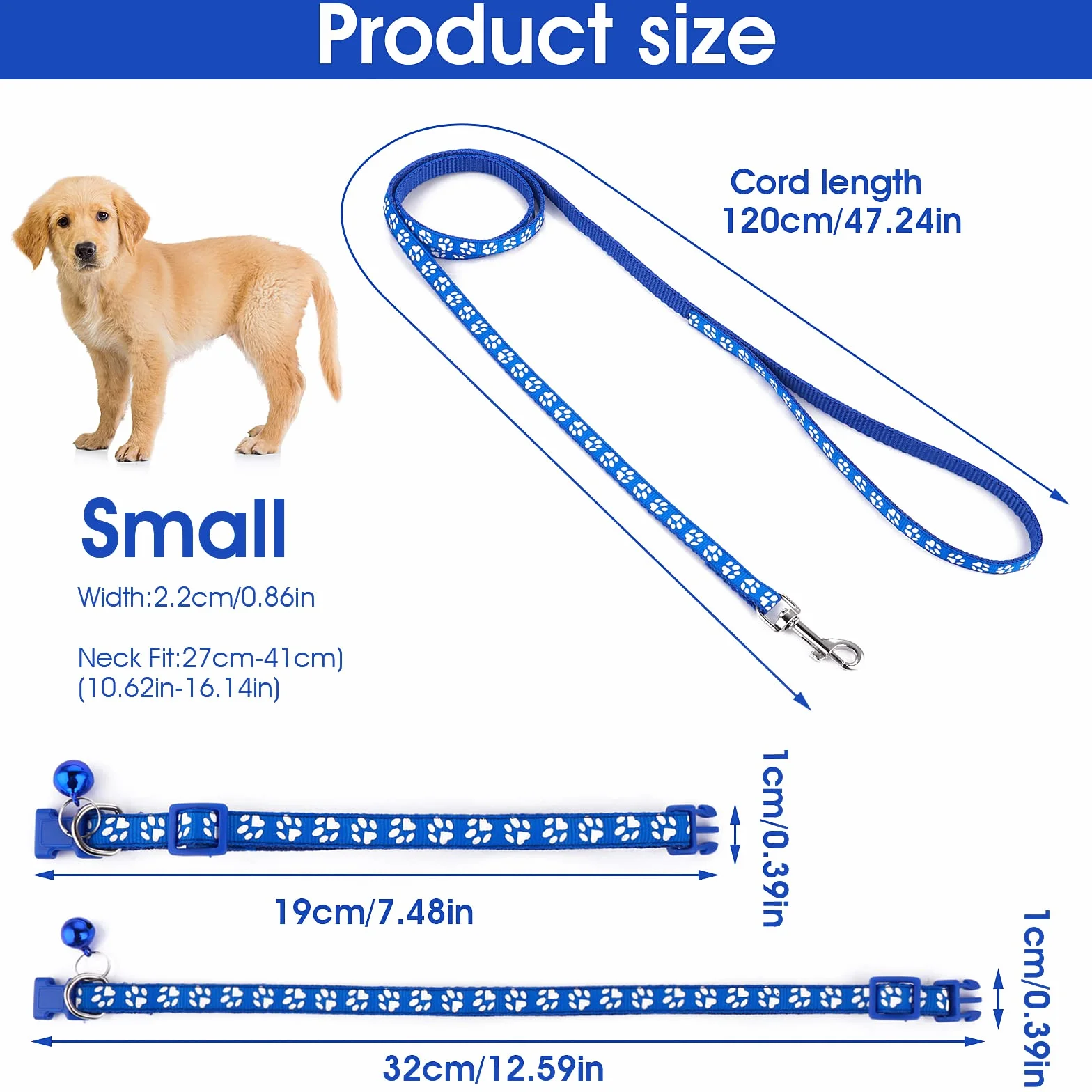 Molain Ensemble Collier et Laisse pour Chiens, Chatons, Chat, Réglable Collier de Voiture Durable et Laisse de Dressage Rapide
