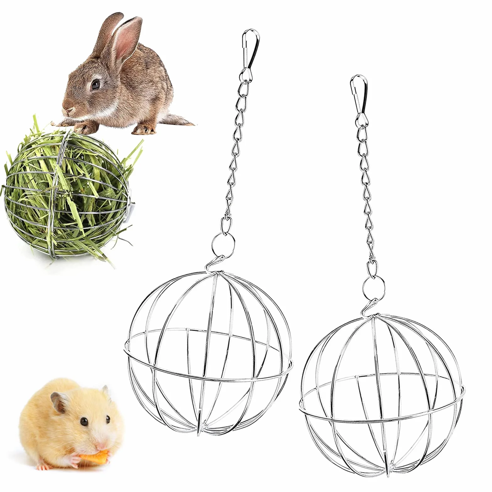 Distributeur de Foin avec Crochet Réglable Boule Mangeoire pour Lapin - Diamètre 8 cm