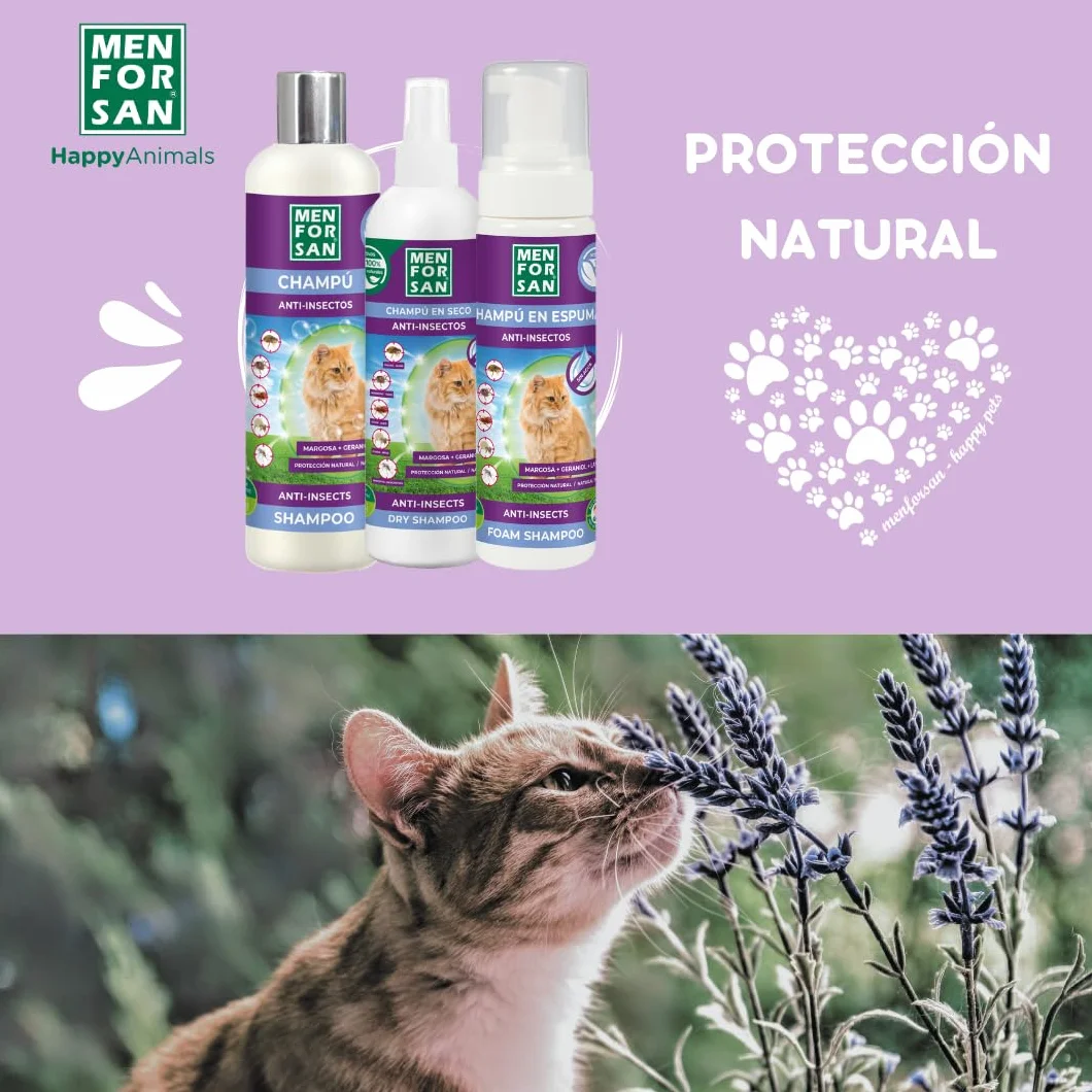 MENFORSAN Shampooing Moussant Anti-Puces pour Chats 200ml Margosa Geraniol Lavandin