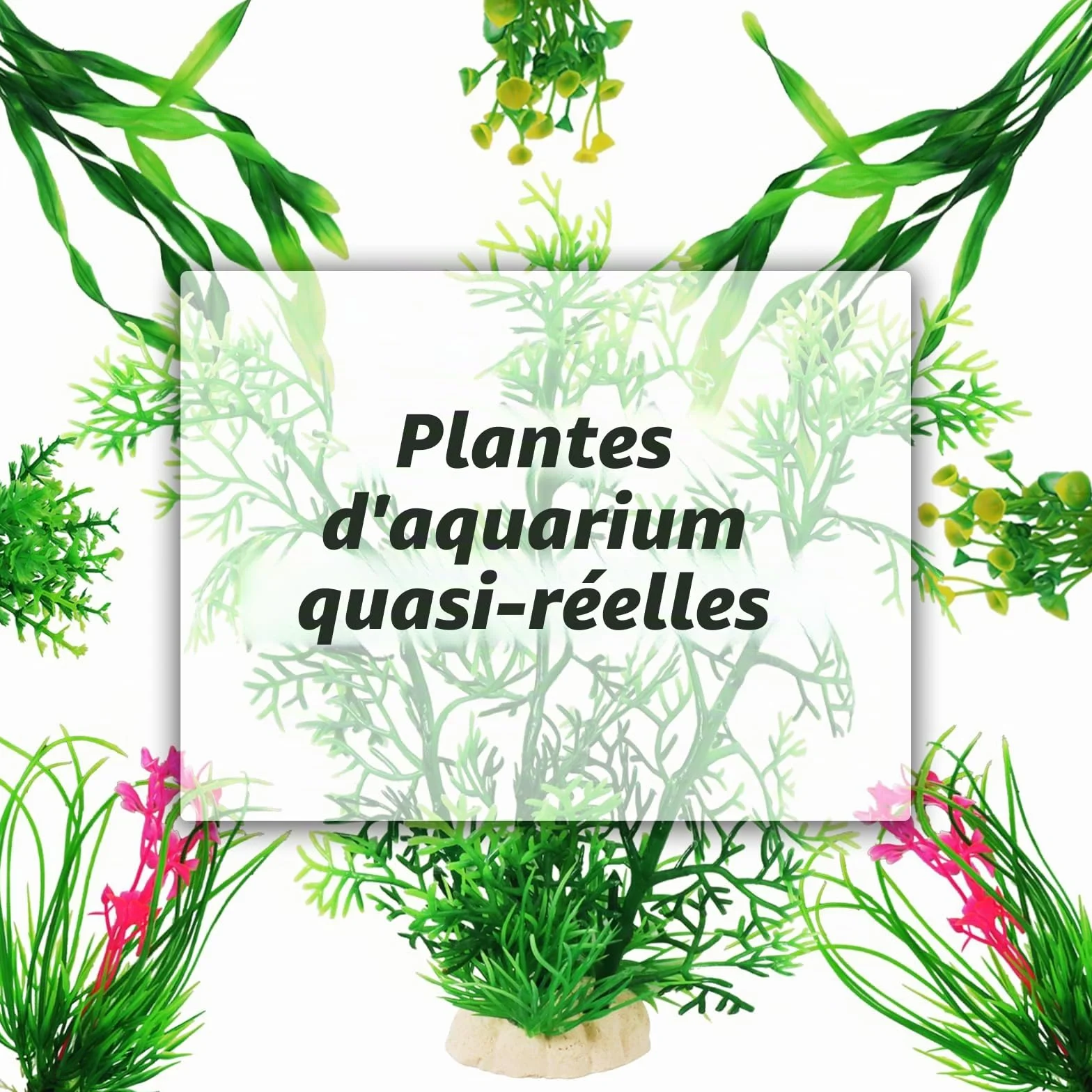 QUOZUO Vert Plantes Artificielle Aquarium Decoration Rocher Polyrésine Grotte Ornement Cachette Poissons 9 Pièces