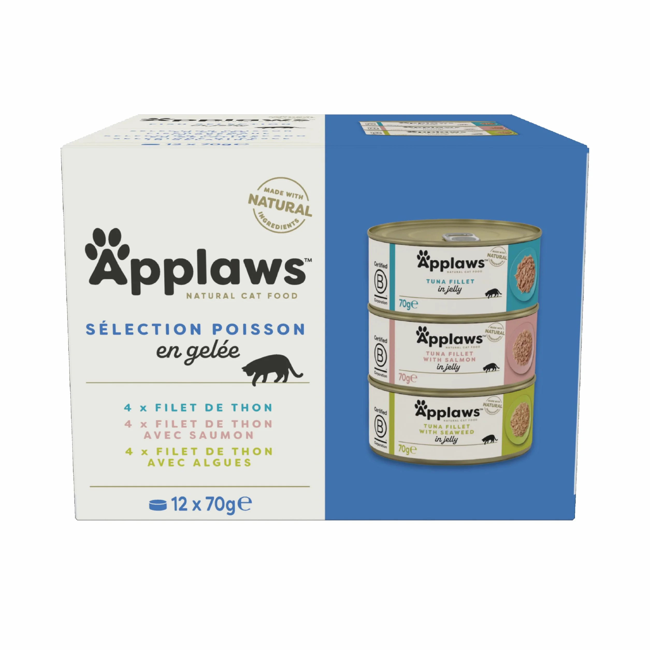 Applaws Natural Aliment Humide pour Chats Adultes, Sélection de Poissons en Gelée - Pack de 12 x 70g Boîtes