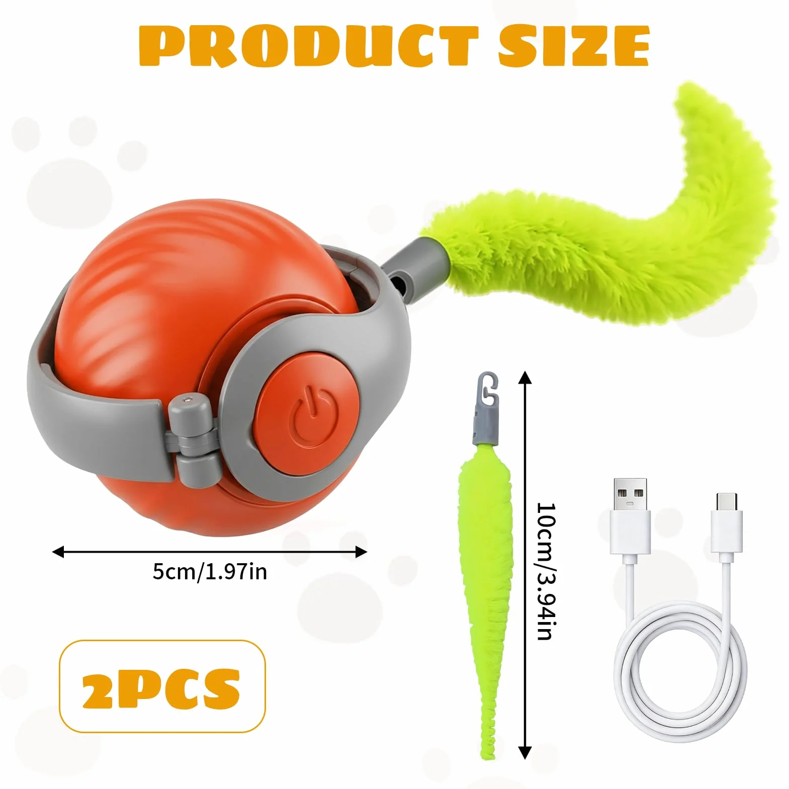 Jouet Chat Interactif Balle Interactive Automatique avec Queue Peluche, Jouet Chat Intérieur Rechargeable Orange