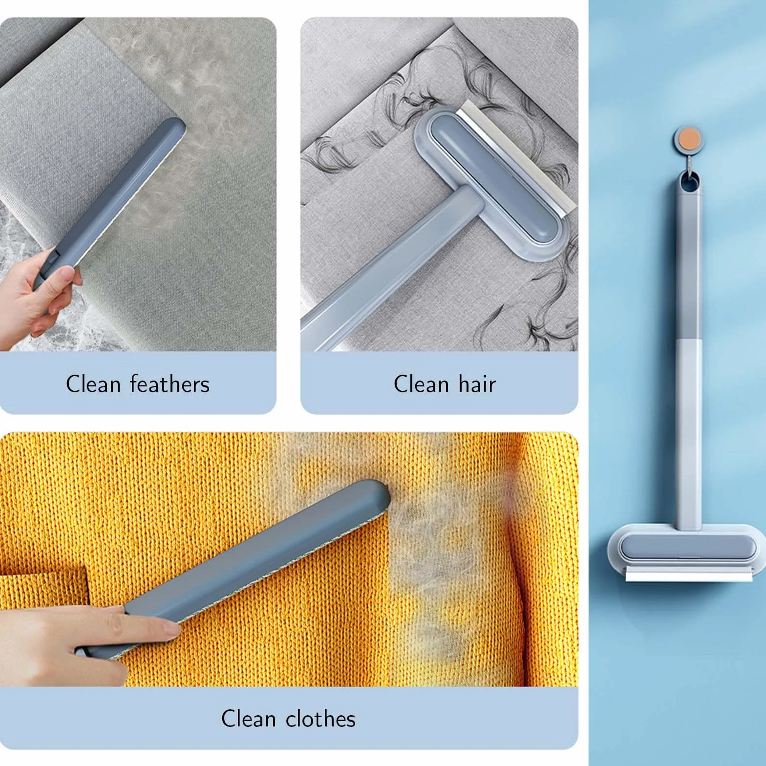 Brosse Anti Poils Animaux 4 en 1, Pet Hair Remover pour Canapé Tapis Vêtements Literie (Bleu)