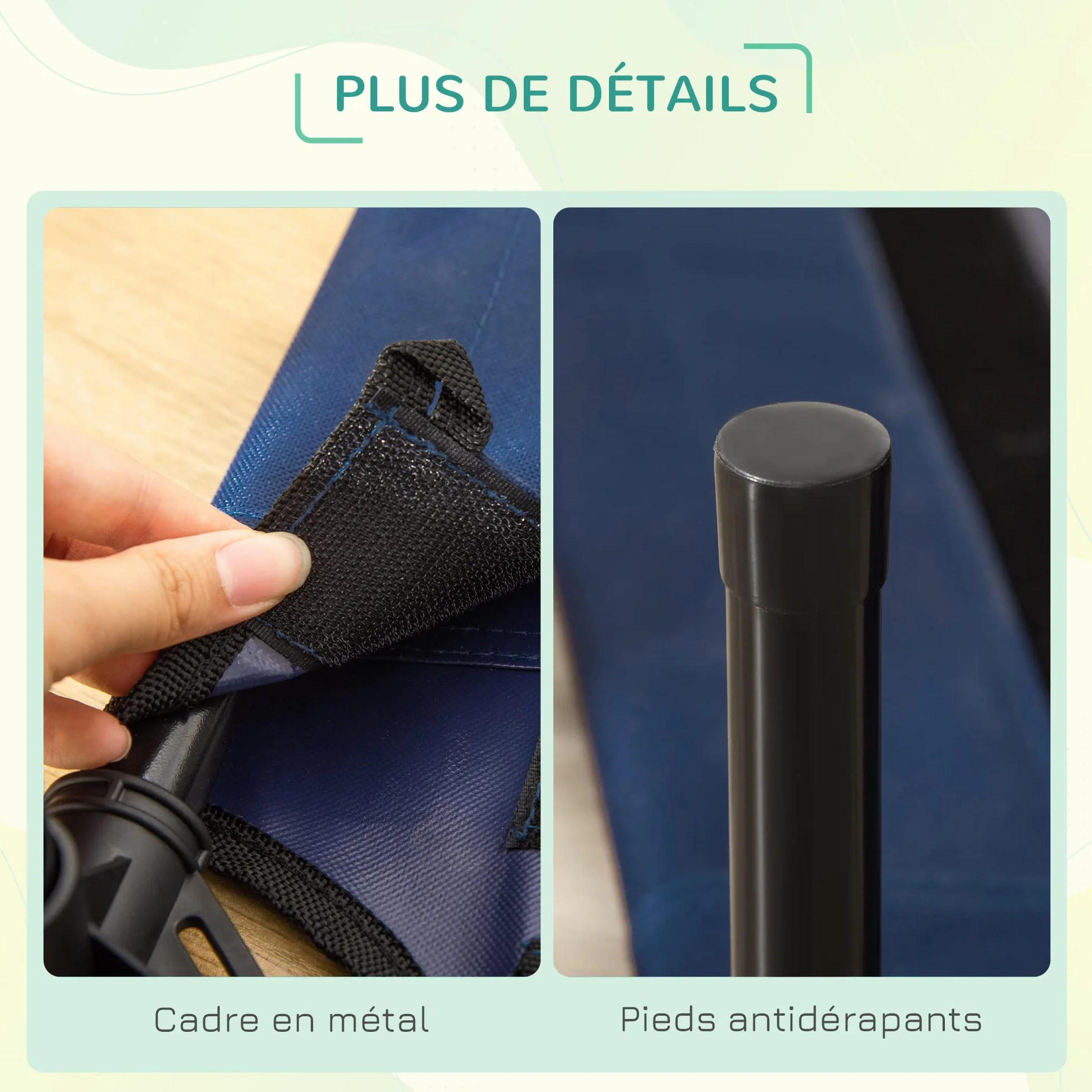 PawHut Lit pour Chien Chat de Camp Grand Confort Tissu Oxford Micro-perforé 76x61x18 cm Bleu Marine Noir