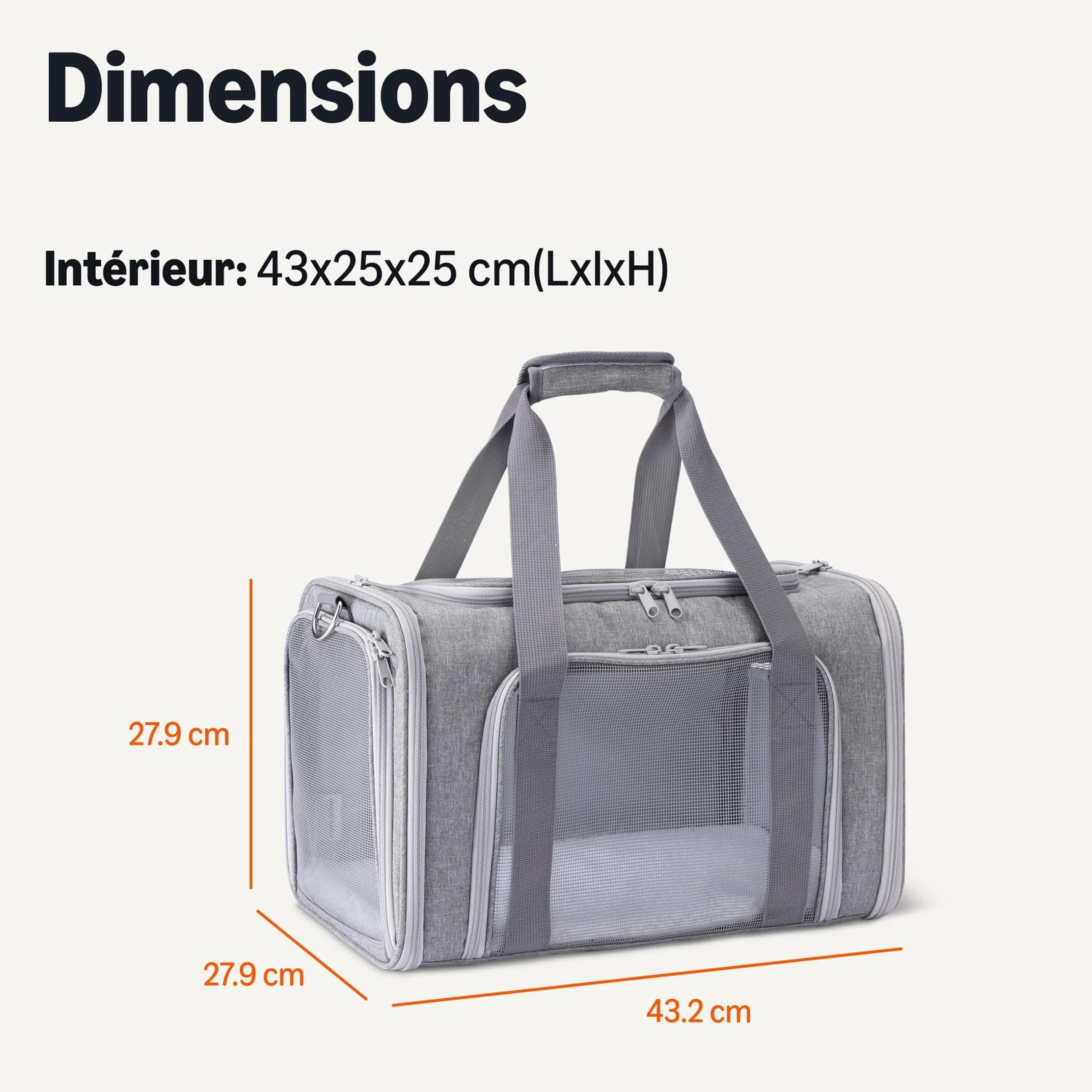 Amazon Basics Sac de Transport Souple pour Chat et Chien, Homologué Avion, Pliable, 43,2 cm, Gris