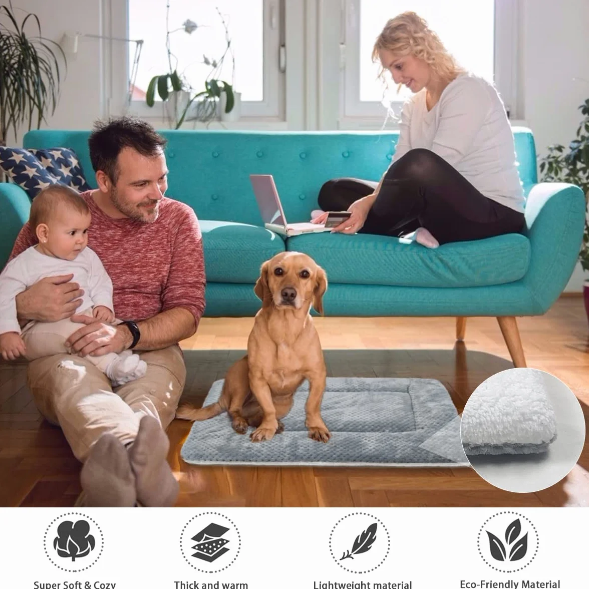 Tapis pour Chiens Réversible Matelas Doux Confortable Coussin de Voyage Lavable Gris 50x40cm