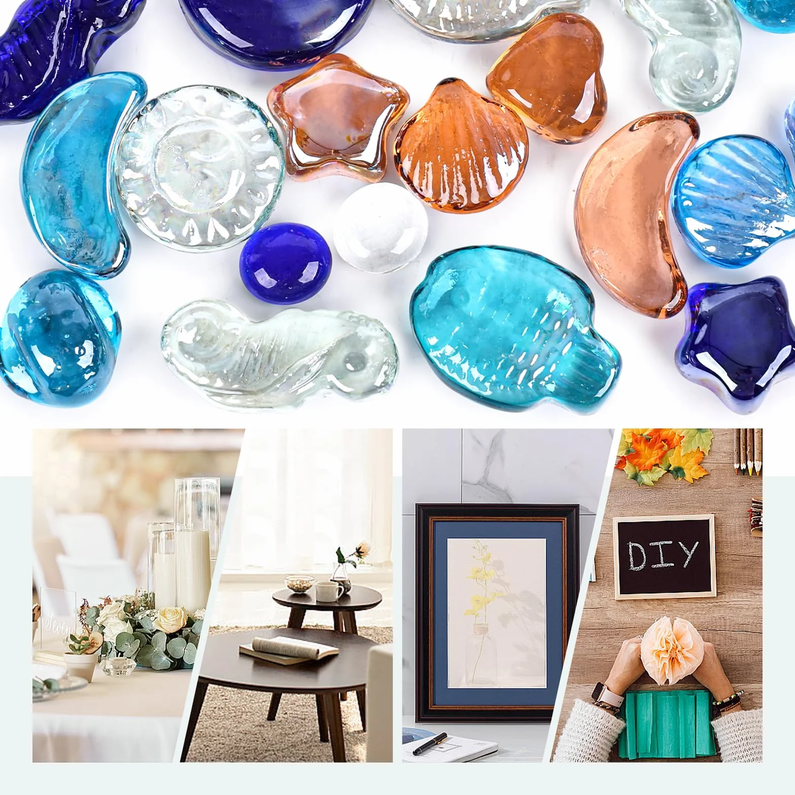 Pierres de Verre Colorées 910 g, Galets Décoratifs pour Vases Plantes Mariages Aquariums
