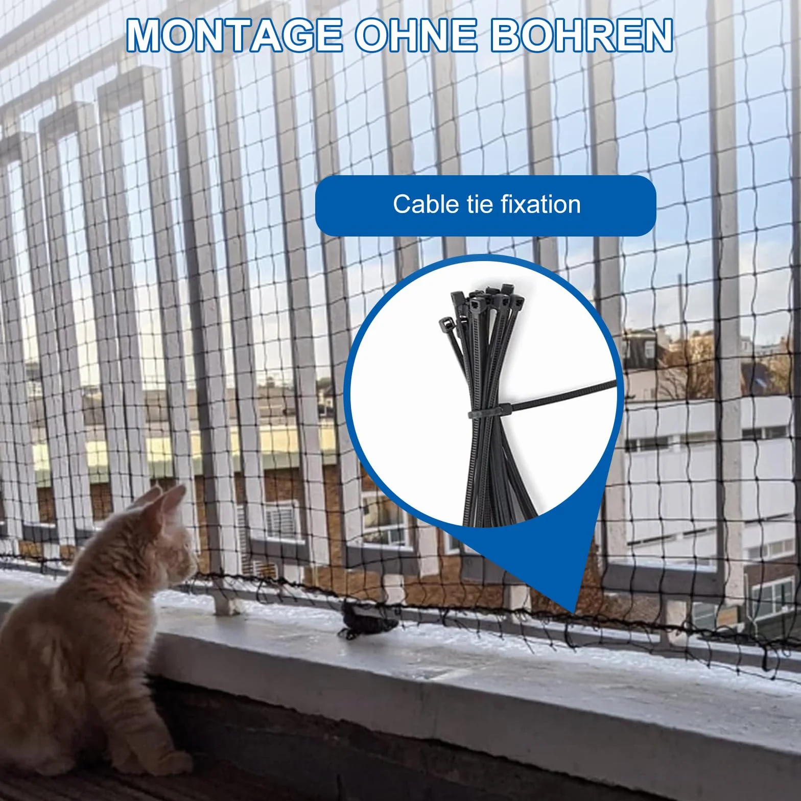 Filet de Protection Chat 4x3m Résistant Morsure Déchirure Balcon Terrasse Fenêtre