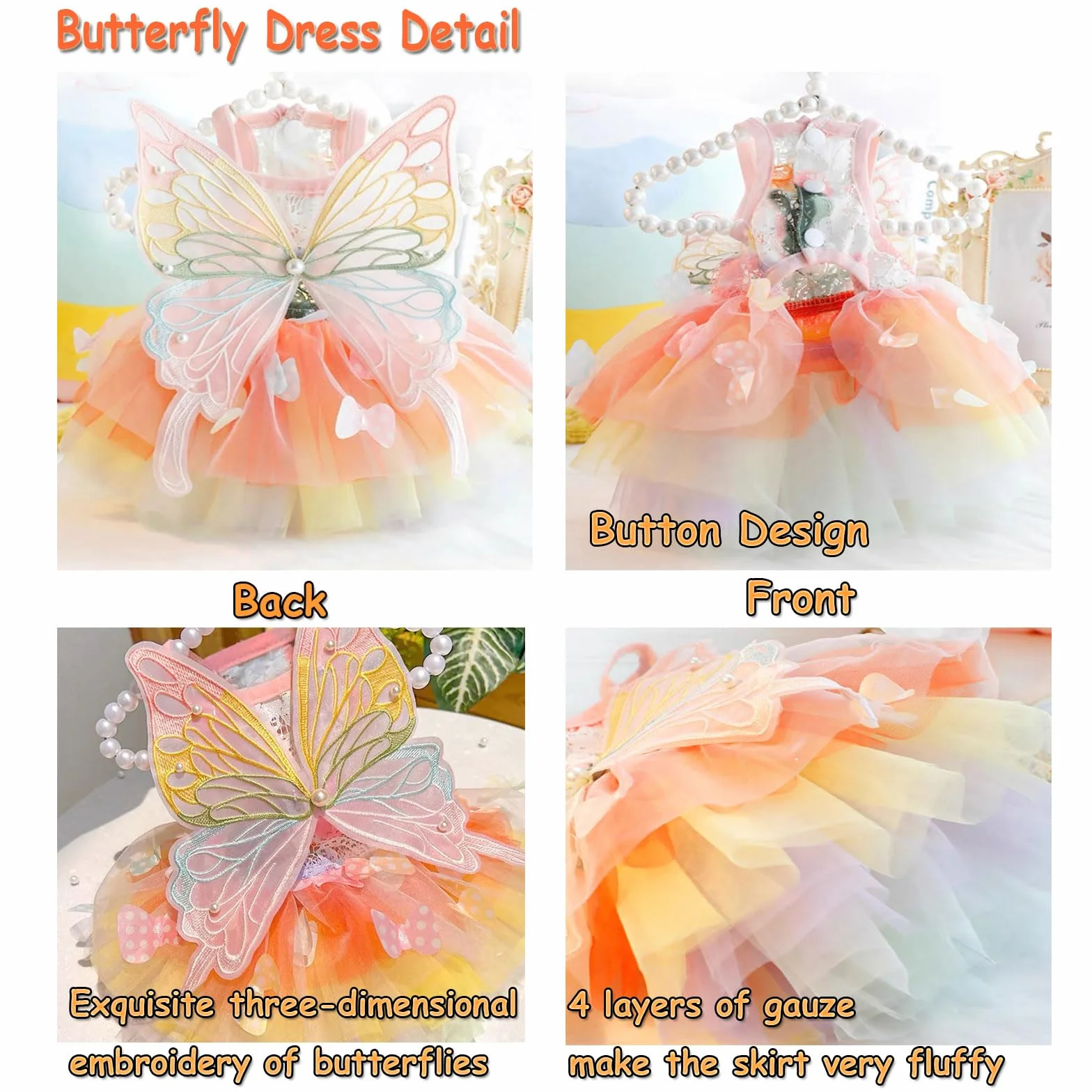 Robe de princesse papillon jupe tutu multicouche pour chiens petite moyenne taille XXXL
