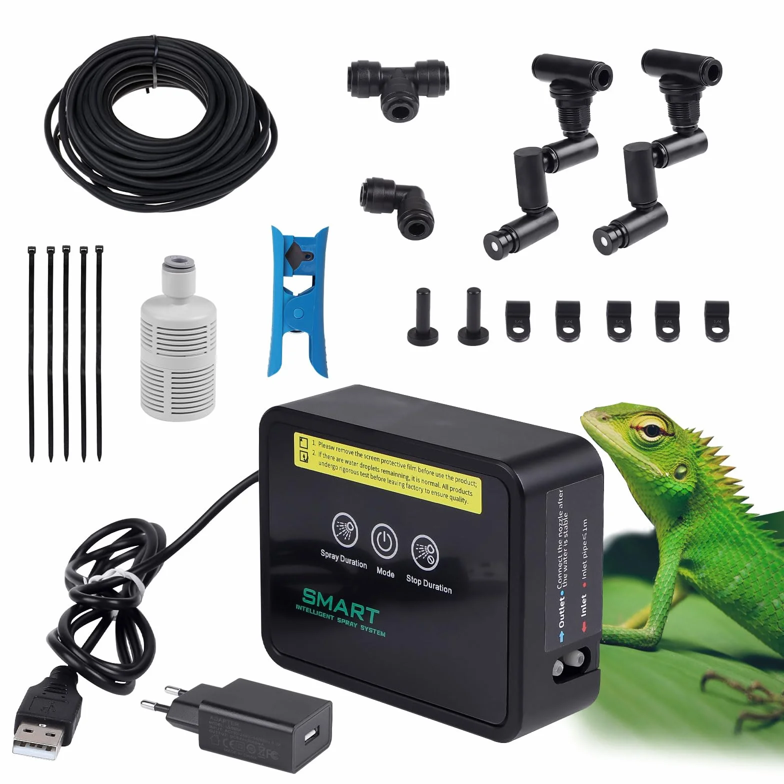 Brumisateur Terrarium Reptile avec Minuterie, Buse Réglable 360°, Humidificateur pour Reptiles Amphibiens Plantes