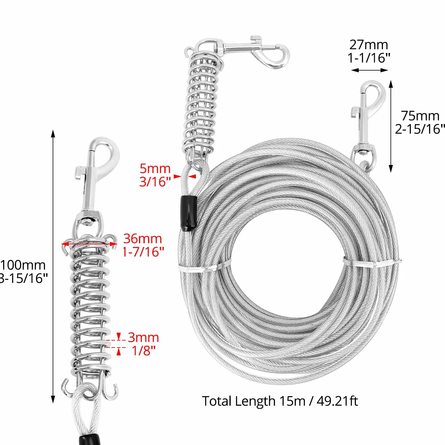 QWORK Longe pour Chien 15m, Laisses Φ5 mm avec Ressort et Crochet, pour Course Camping