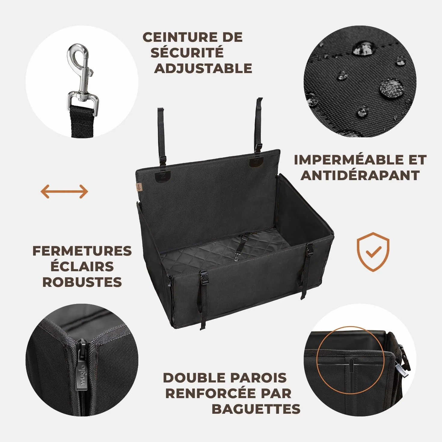 Siège Auto Chien Extra Stable et Waterproof – Siège de Voiture Renforcé avec 4 Sangles de Fixation – Jusqu’à 26 kg pour Chiens de Grande Taille