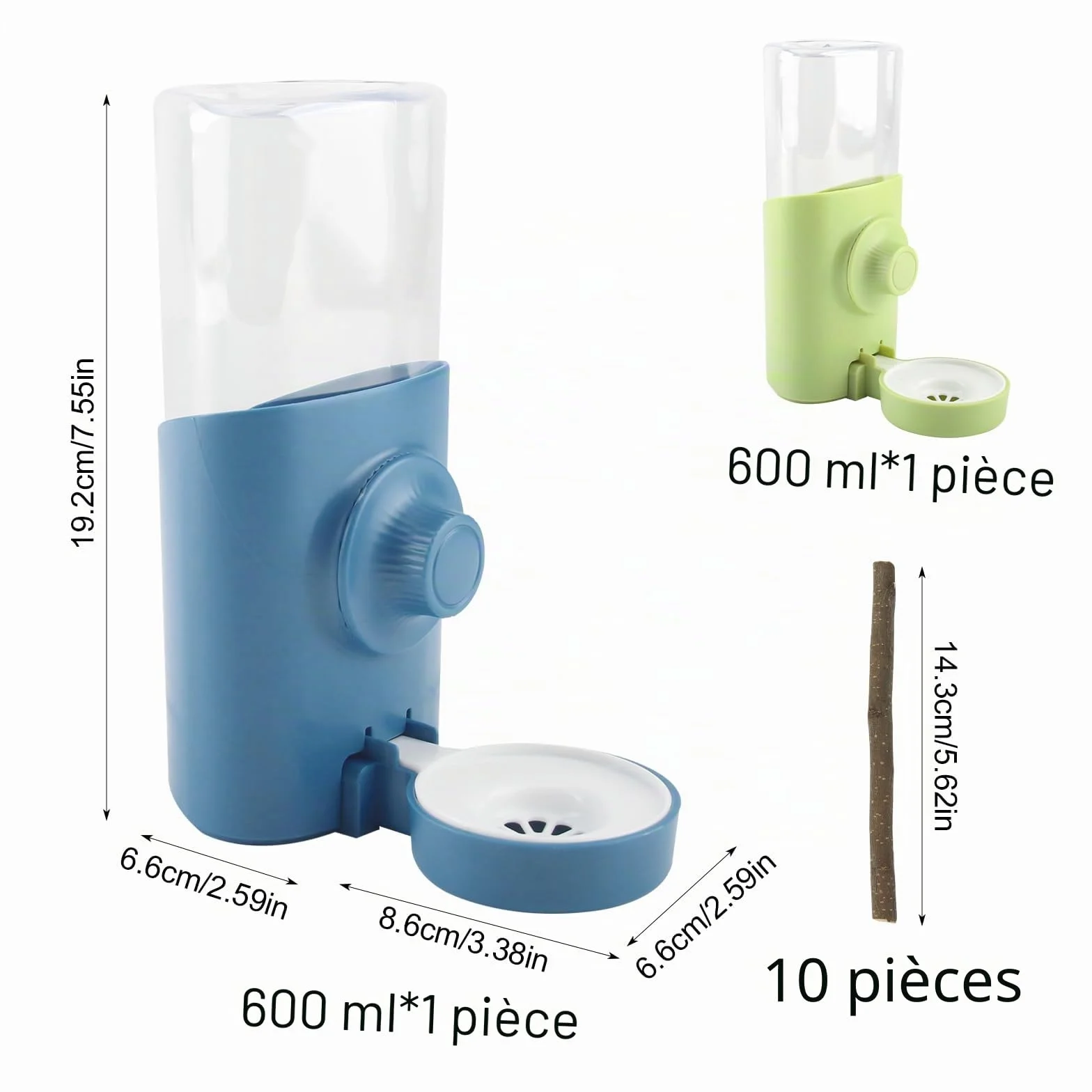 Vaskula 2 Pièces Distributeur Eau Lapin 600ml Biberon Suspendue Remplissage Automatique