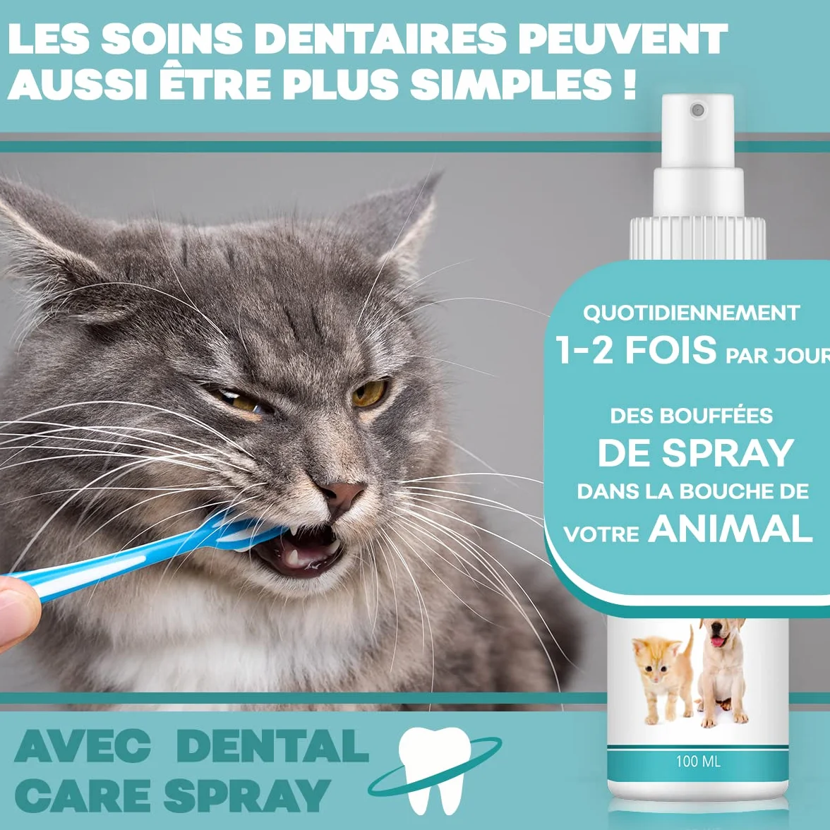 HelloAnimal® Spray Dentaire pour Chiens et Chats – Détartrage Dentaire, Anti-Plaque et Tartre, 100 ml