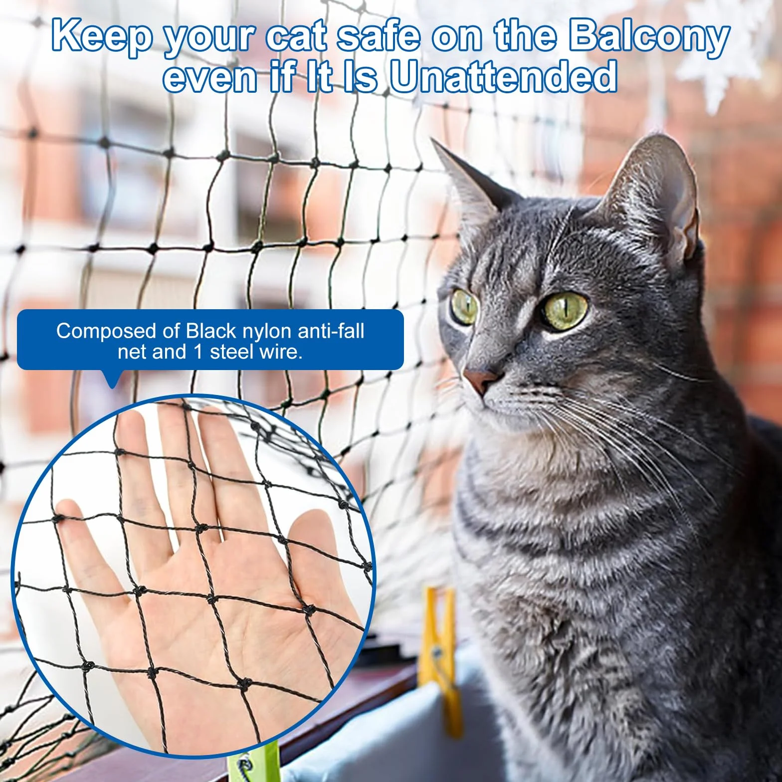 Filet de Protection Chat 4x3m Résistant Morsure Déchirure Balcon Terrasse Fenêtre