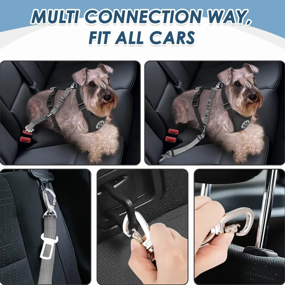 SlowTon Ceinture de sécurité pour Chien, Pack de 2 Ceintures de sécurité pour Chien, Laisse de Voiture élastique réglable, Tampon élastique renforcé, Lien de sécurité réfléchissant Nylon pour Animaux
