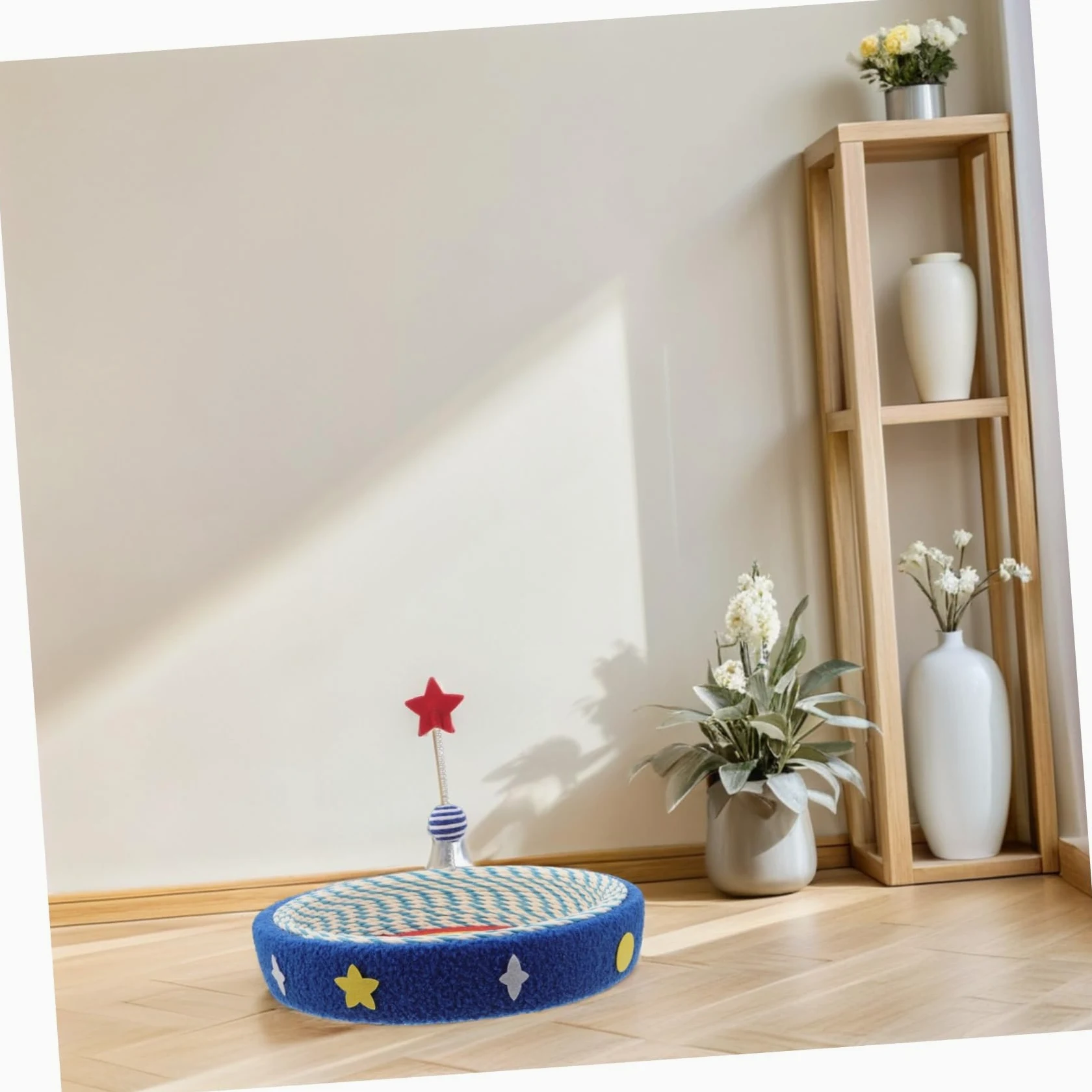 TOYANDONA Griffoir Rond pour Chat avec Coussin Et Gamelle Design Étoilé pour Intérieur Et Compact pour Protéger Meubles Et Satisfaire Instinct
