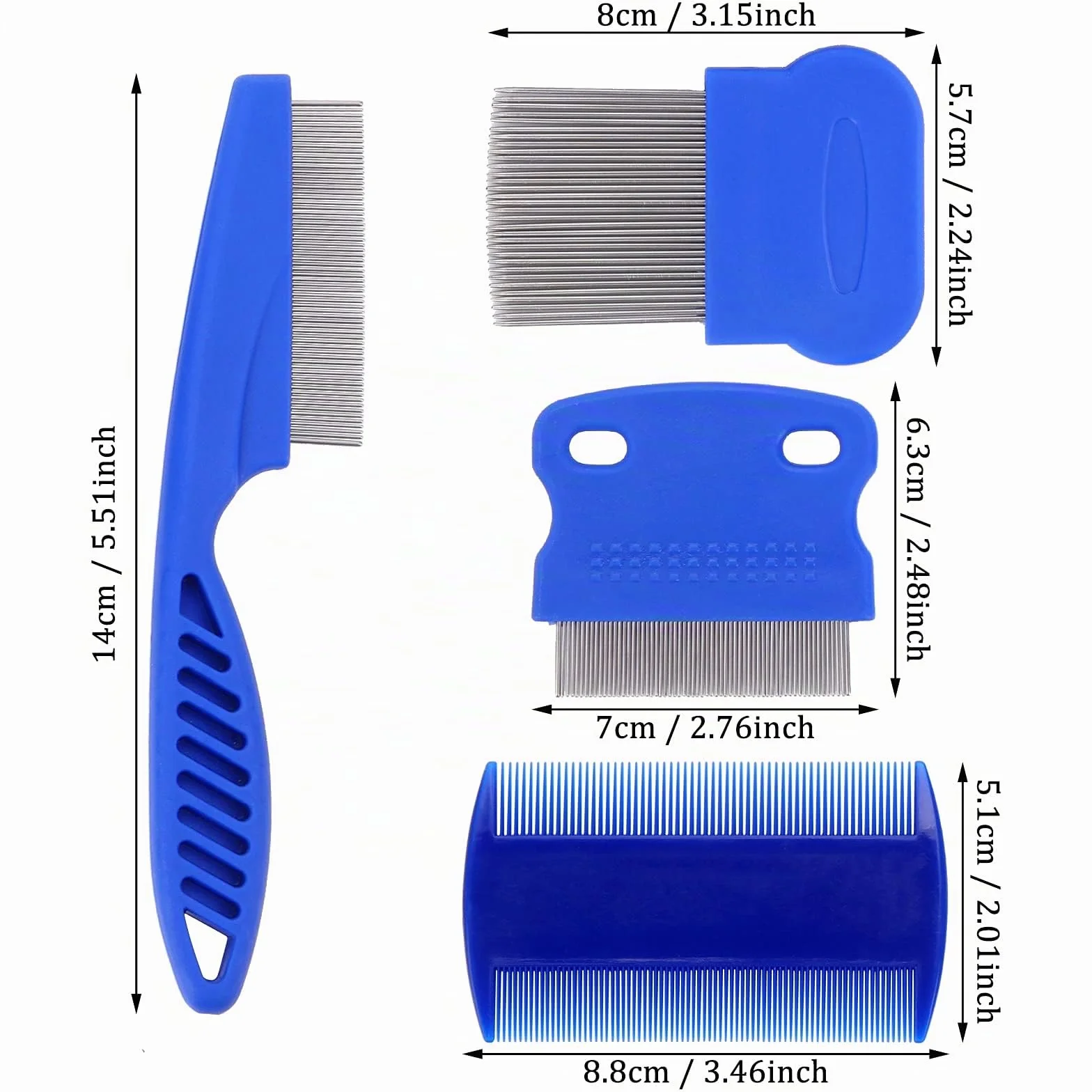 Molain Set de peignes anti puces pour chats et chiens, 4 pièces, peigne de toilettage