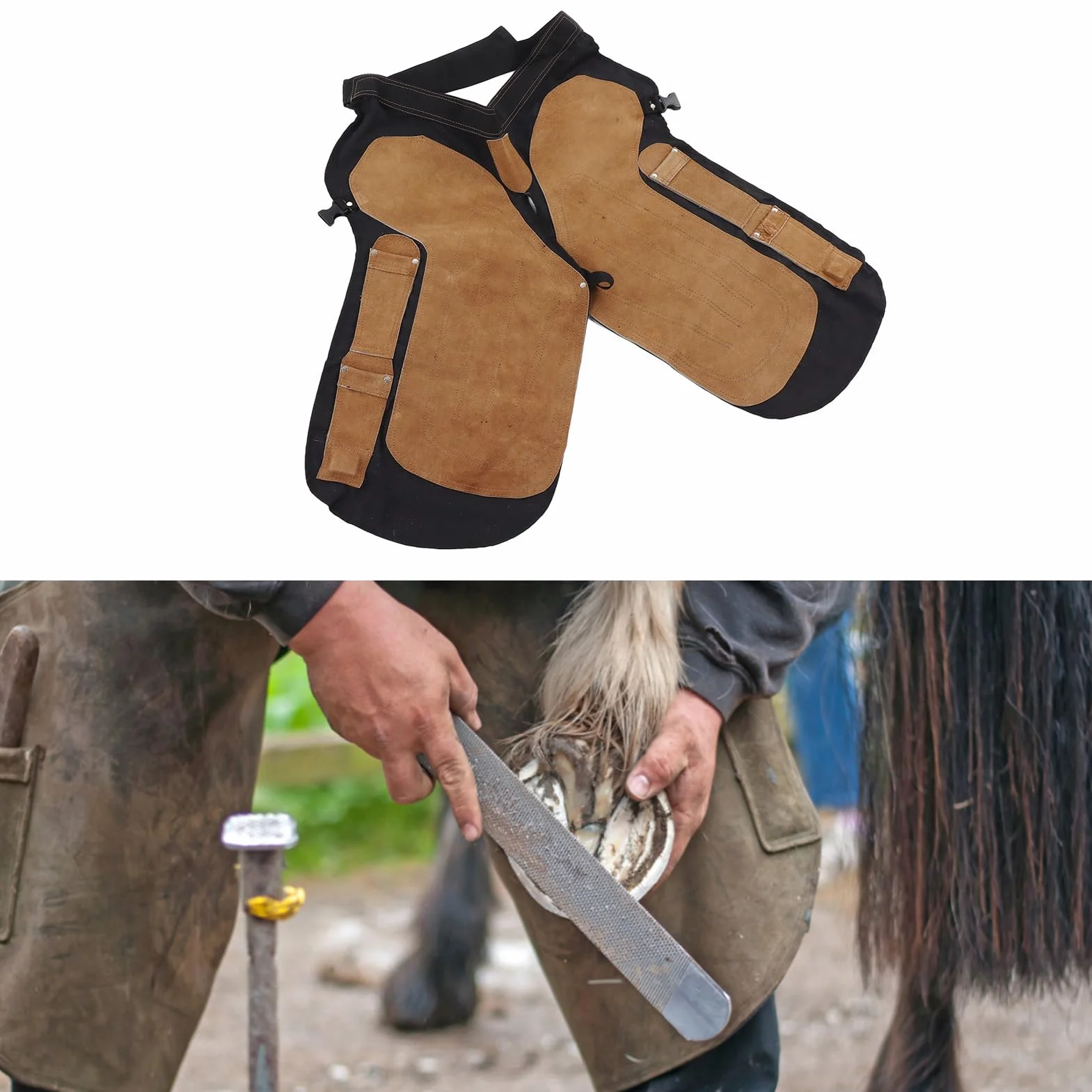 Topyond Tablier De Maréchal-ferrant Professionnel En Cuir Avec 4 Poches Pour Ferrures De Chevaux, Parage des Sabots De Cheval Et Kit D'outils De Maréchal-ferrant Pour le Soin Et L'entretien des Chevau