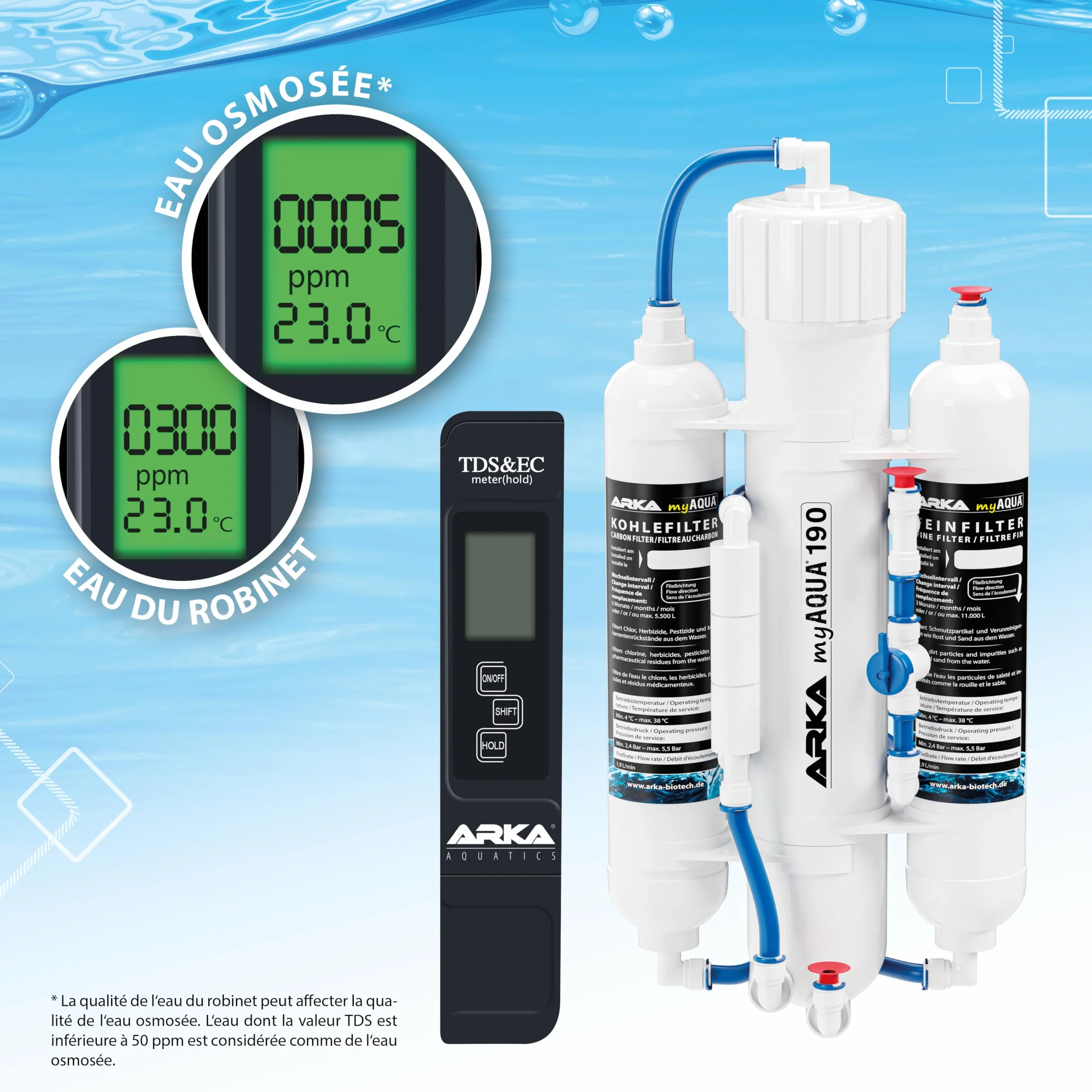 ARKA myAqua190 Osmoseur aquarium 190 L/j triple filtration anti-nitrates chlore métaux lourds eau ultra pure