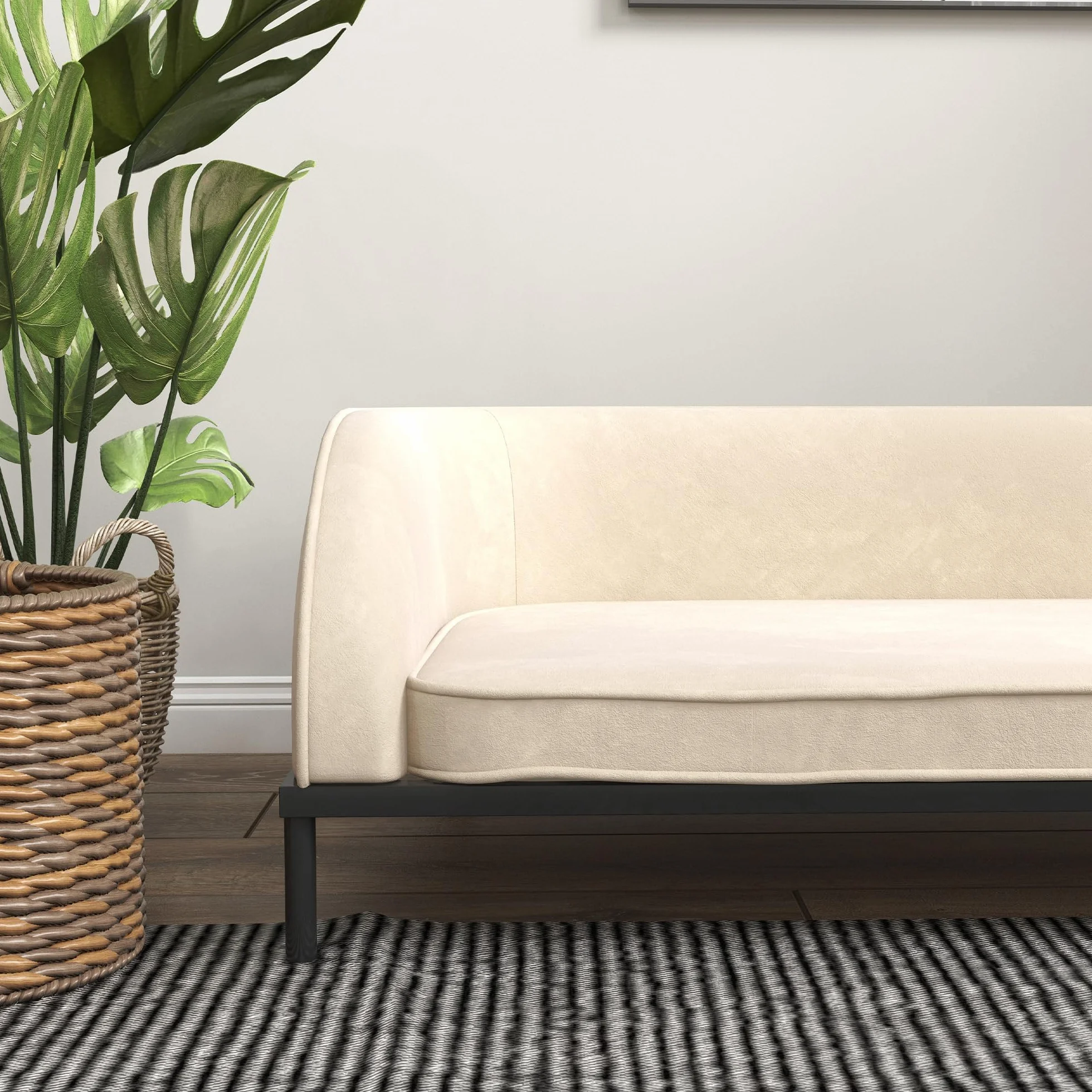 PawHut Canapé pour Chien surélevé 101,5 x 62 x 34,5 cm Coussin déhoussable Pieds Acier Velours Blanc crème Noir