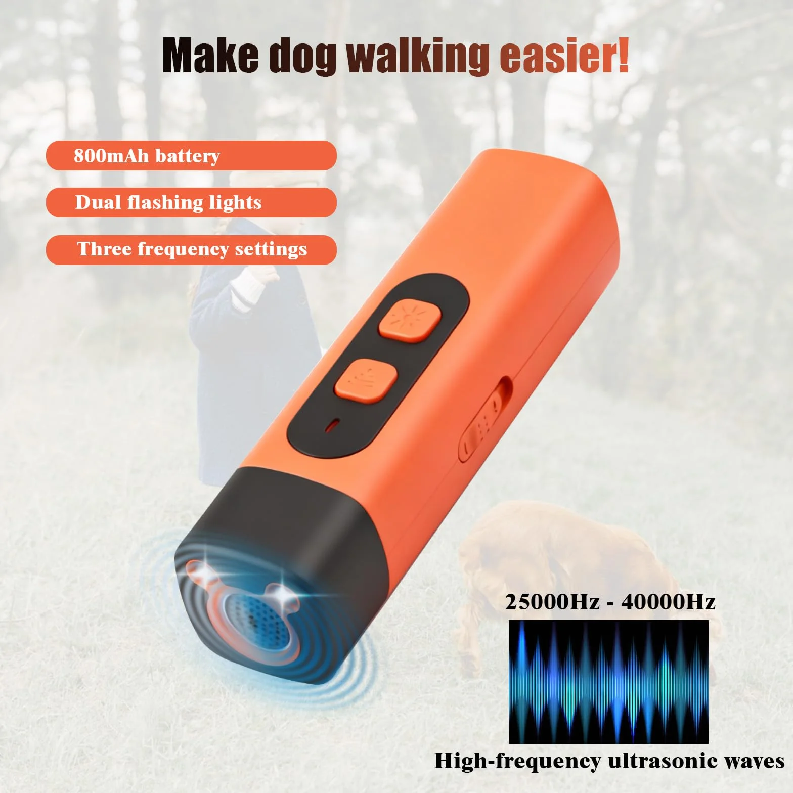 Anti Aboiement Chien Ultrason Puissant avec Lampe LED 3 Fréquences Réglables pour Petit et Grand Chien