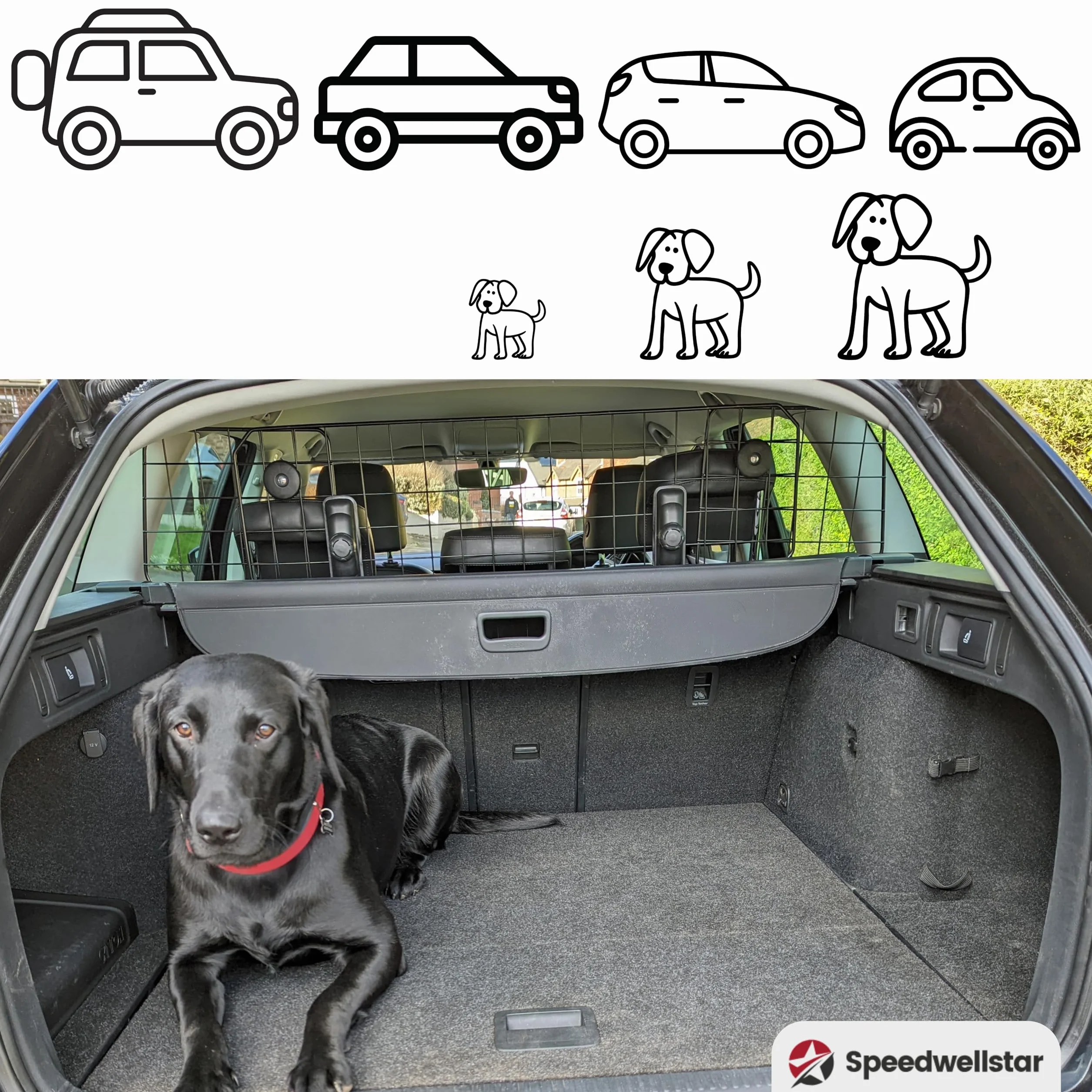 Speedwellstar Grille de Séparation Chien Coffre Voiture Universelle Réglable Barrière Mesh Métal