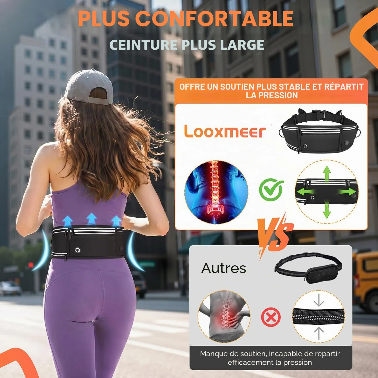 Laisse Canicross Chien Main Libre Longe Jogging Élastique 160-220cm Anti-tirons Réfléchissante Ceinture Réglable Double Poignée