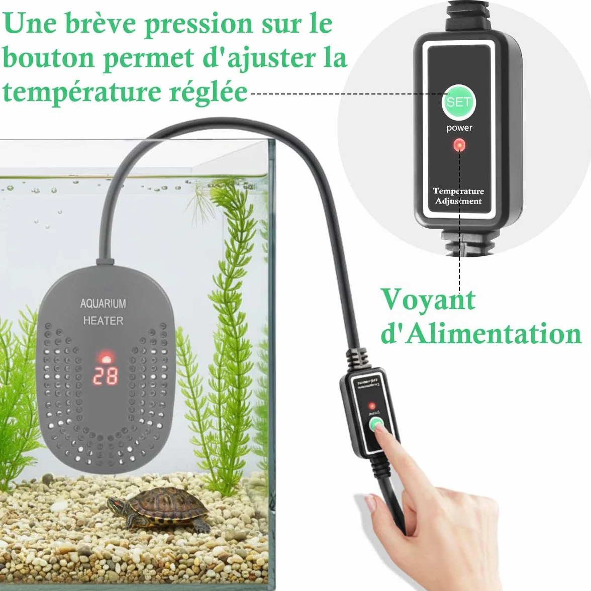 Mini Chauffage pour Aquarium 50W 100W, Chauffage Réglable pour Aquarium avec Contrôleur de Température Externe, Chauffage Incassable pour Poissons et Tortues, Eau Douce et Eau Salée (100W)