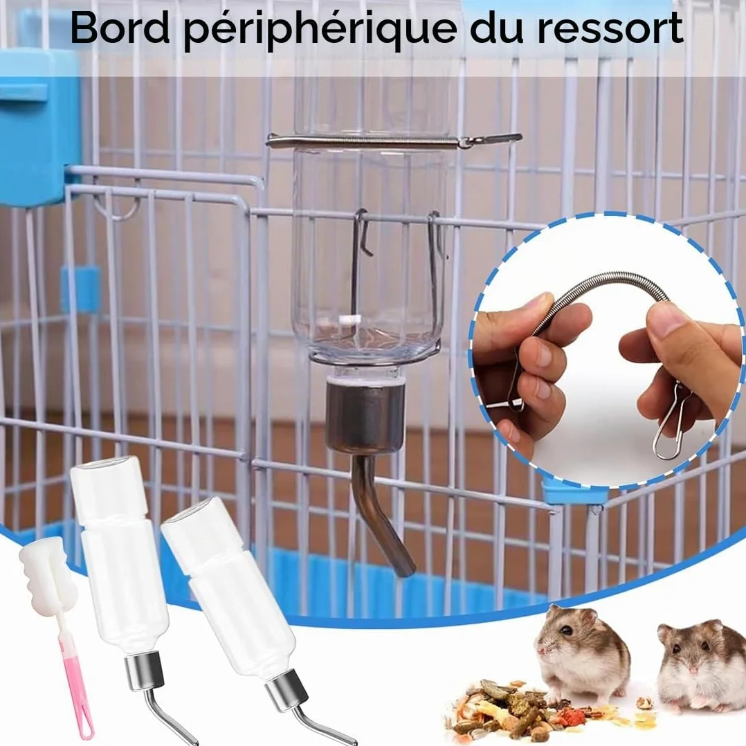 Biberon Lapin 2 Pièces Suspendus Distributeur Eau Rongeur 350 ML + 180 ML