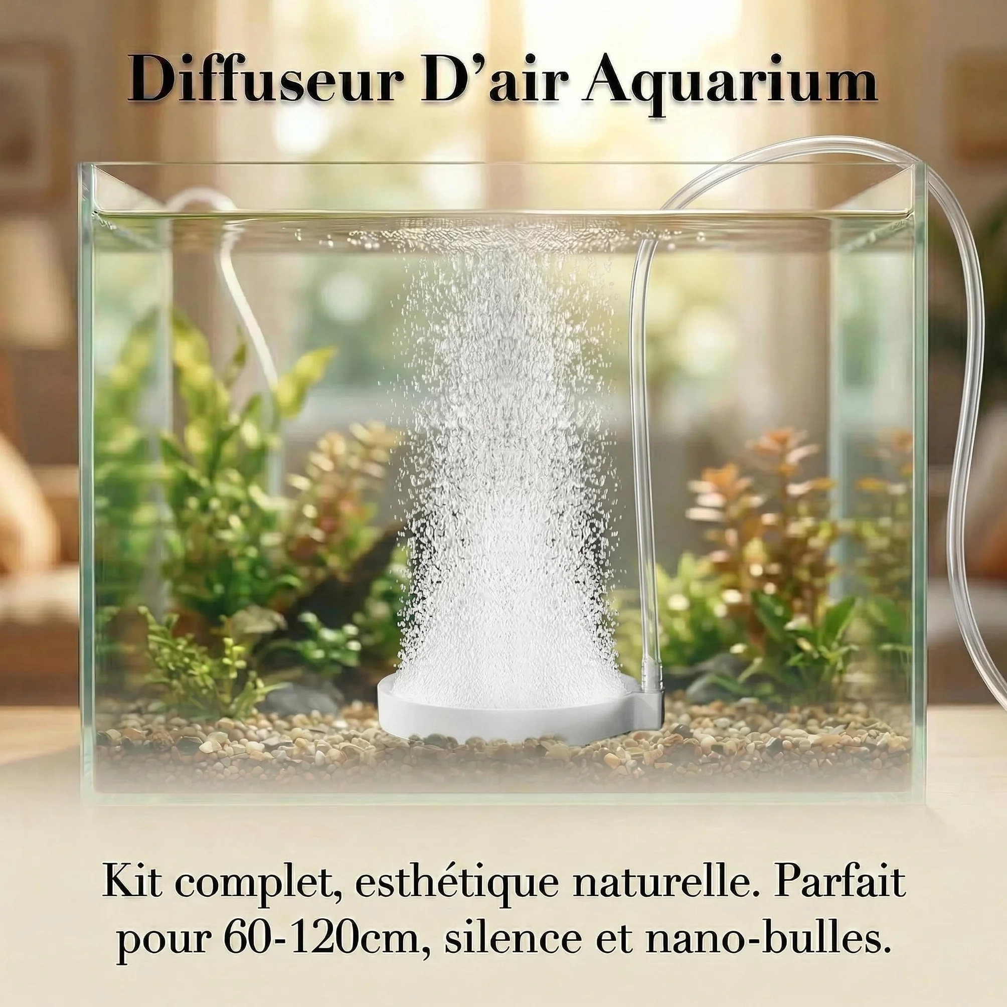 Diffuseur d'air Aquarium 6 pièces – Pierre à air Nano Bulles Fines Silencieux – Kit avec Tuyau 2 m, Clapet Anti-Retour, Valve Réglable