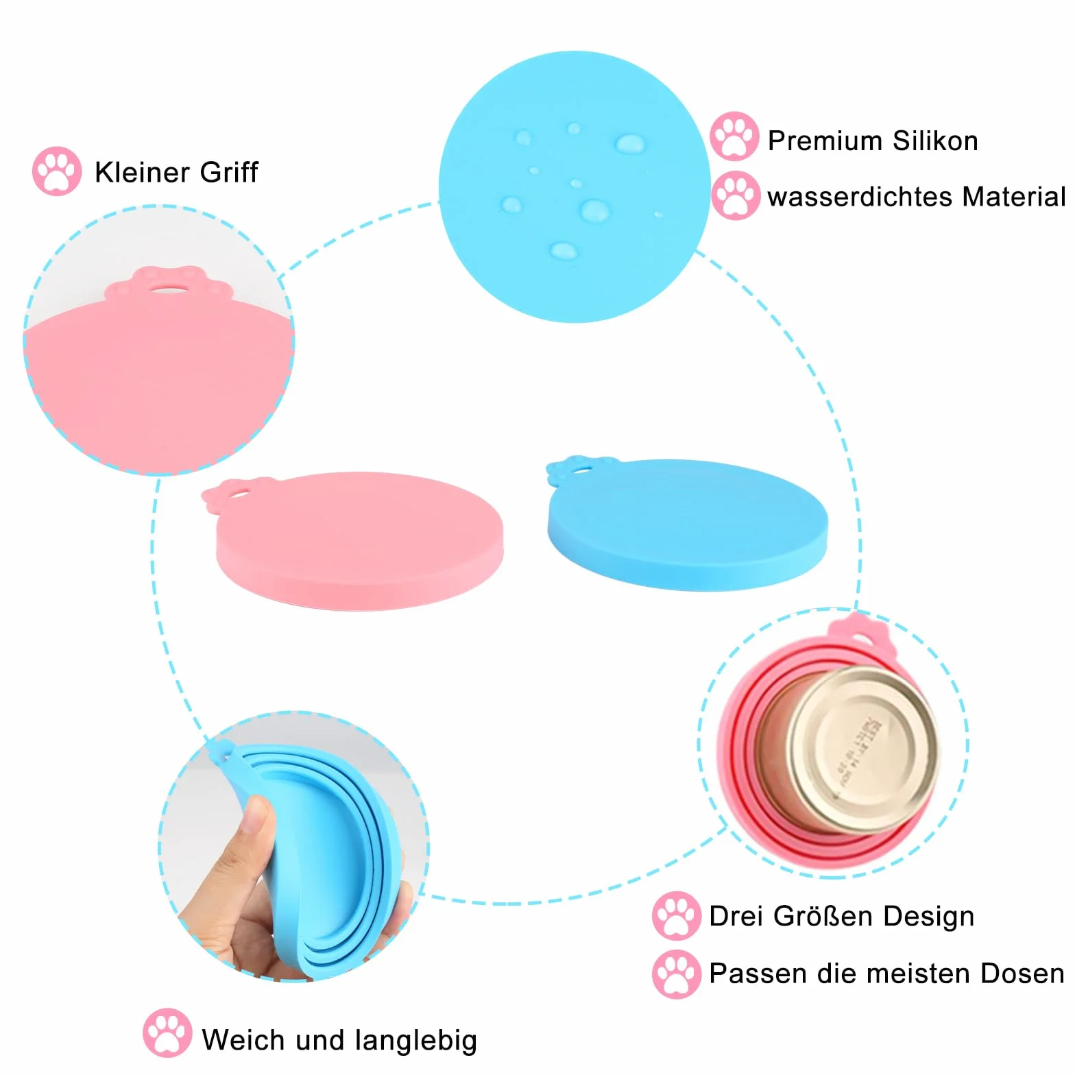 Lot de 6 Couvercles Silicone de Conserve Avec 6 Cuillères - Pour Boîtes de 65 mm, 75 mm et 85 mm - Adapté Aux Boîtes de Nourriture Pour Chiens et Chats