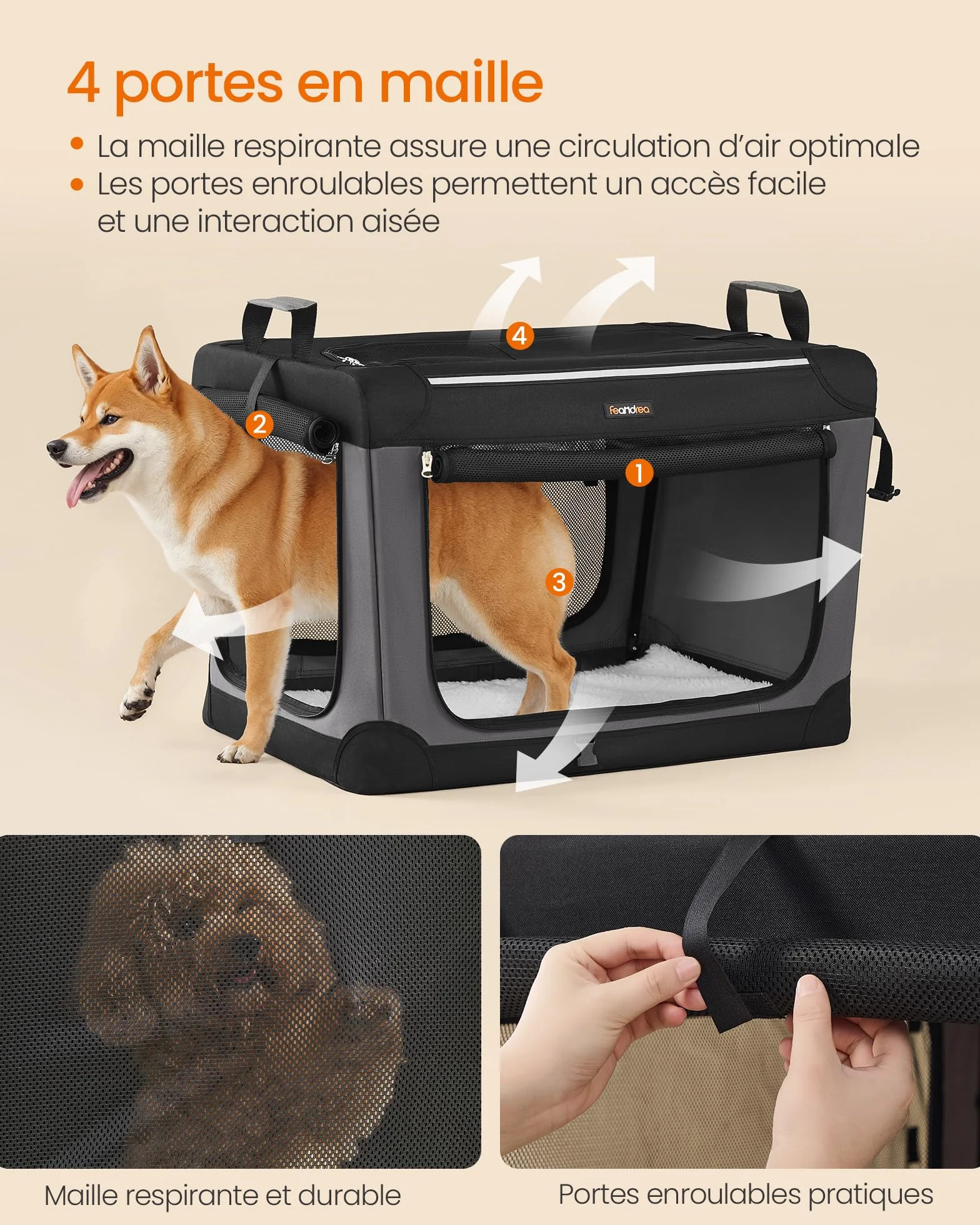 Feandrea Sac de Transport Chien 76,2 cm Pliable Caisse Animaux Tissu Oxford Noir