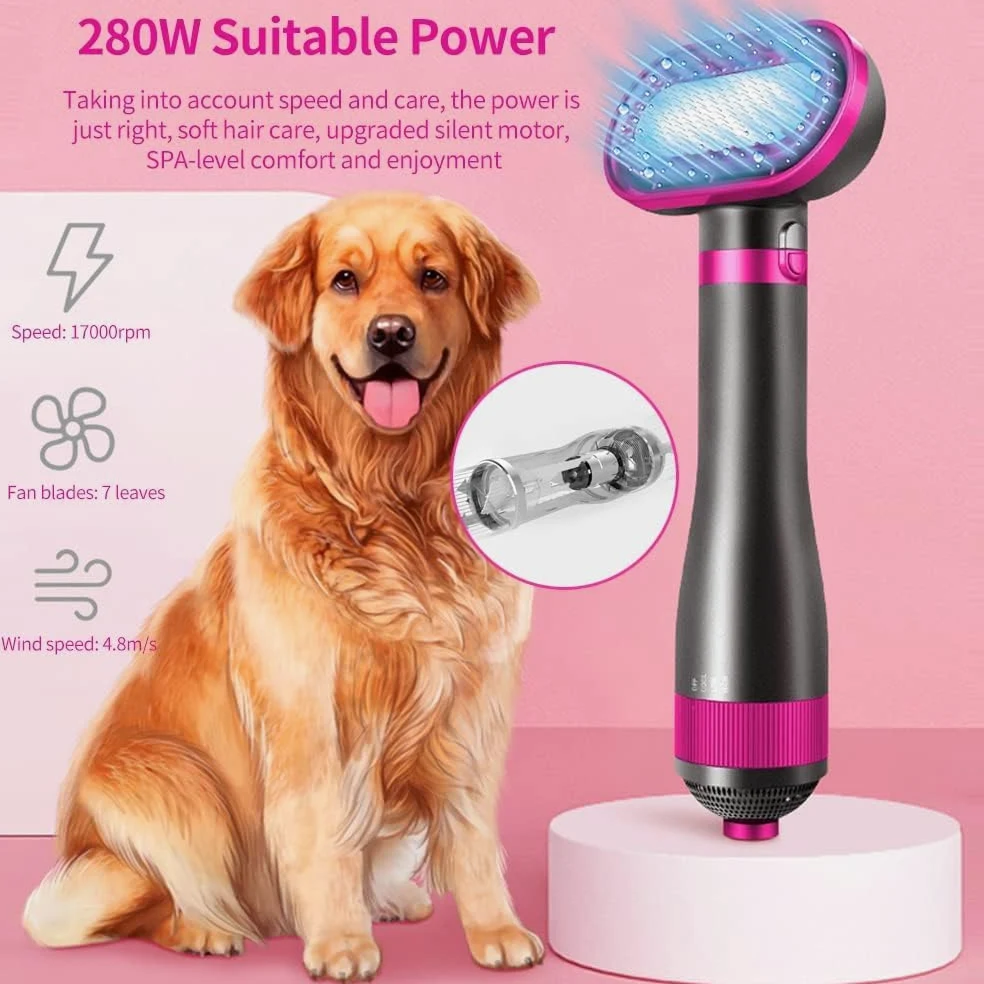 OBEST Sèche-Cheveux 2 en 1 pour Animaux avec Brosse, Poignée Confortable | Sèche-Cheveux Portable de Voyage pour Chiens avec Température Réglable pour Chats et Chiens de Petite et Moyenne Taille
