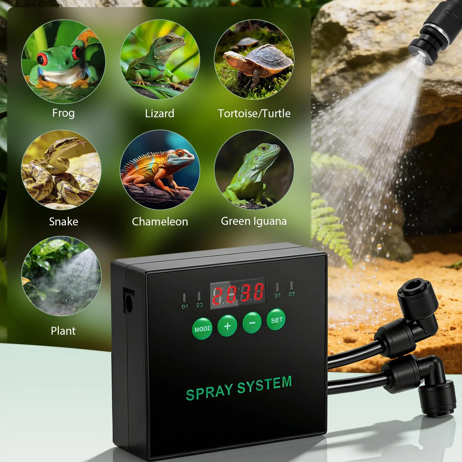 Système de brumisation pour reptiles avec buses 360° et minuterie - Humidificateur terrarium