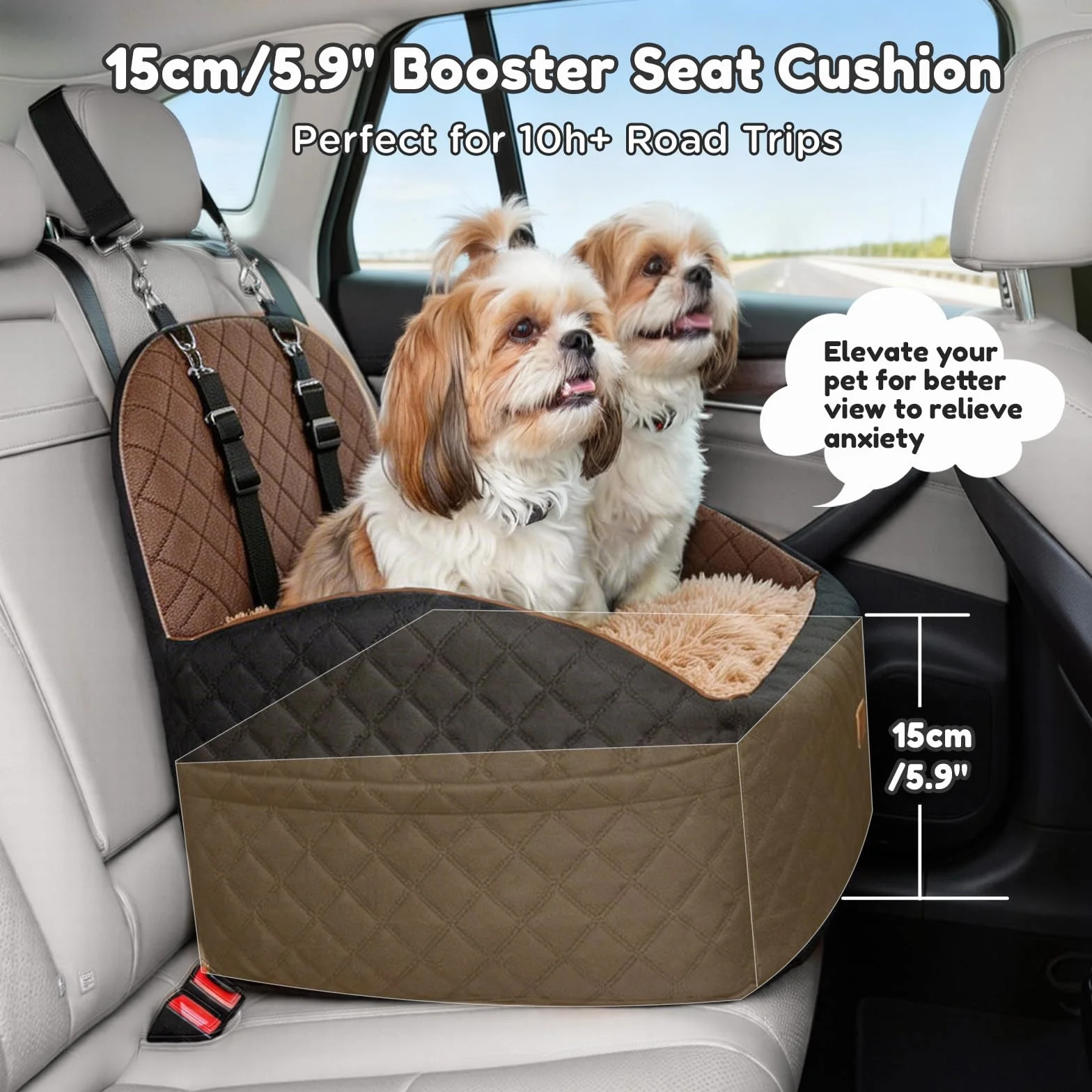 Gimars Siège Auto Chien Réversible Peluche pour Petits/Moyens Chiens Jusqu'à 16kg, Amovible Lavable, Antidérapant, Panier Voiture avec Mousse 28D 15cm