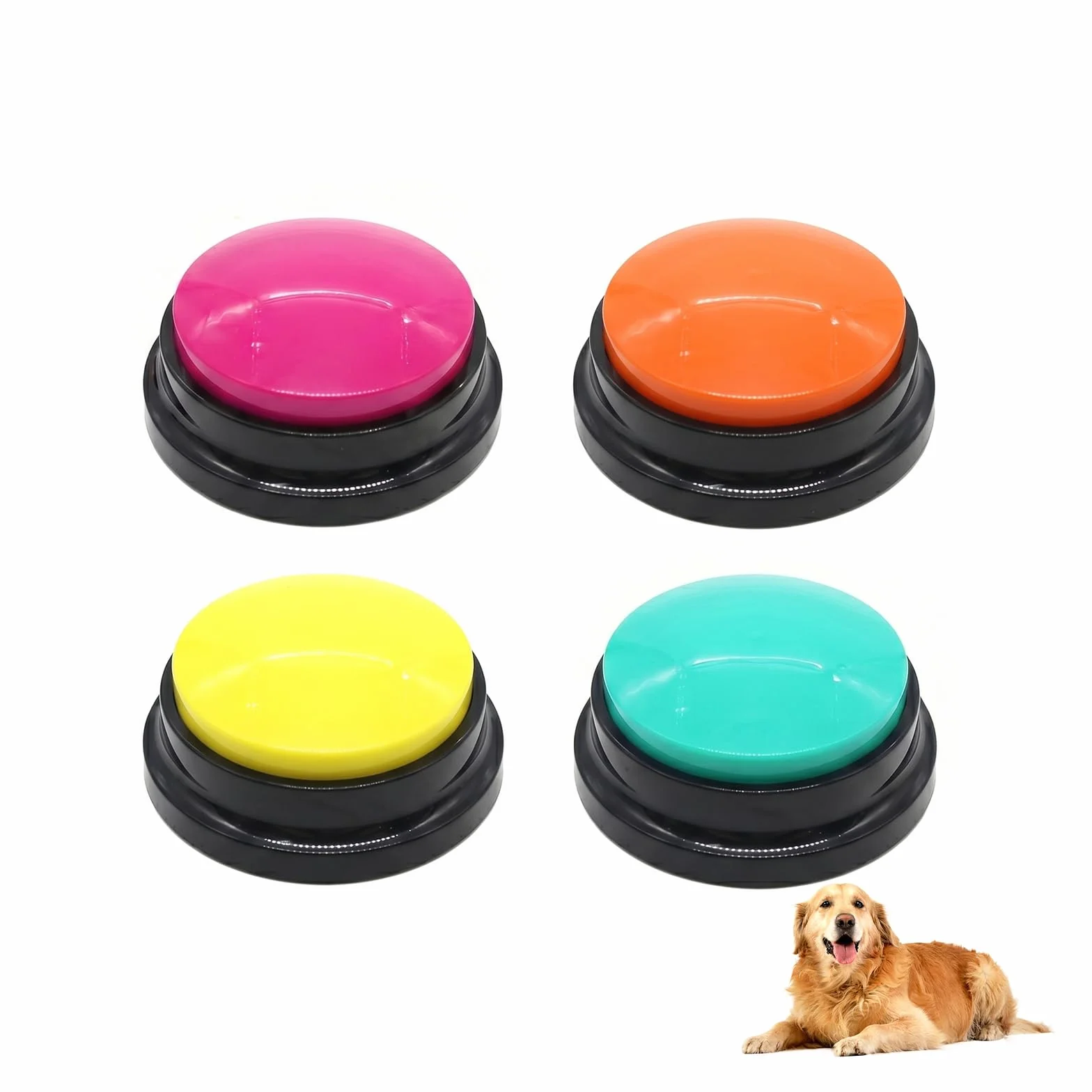 4 Piece Recordable Buzzer Button Set, Enregistrement de 30-Second Sound Recording for Dog and Cat Training, Pet Communication Button for Interactive Games, Multi-Color (Mélange des couleurs 4)