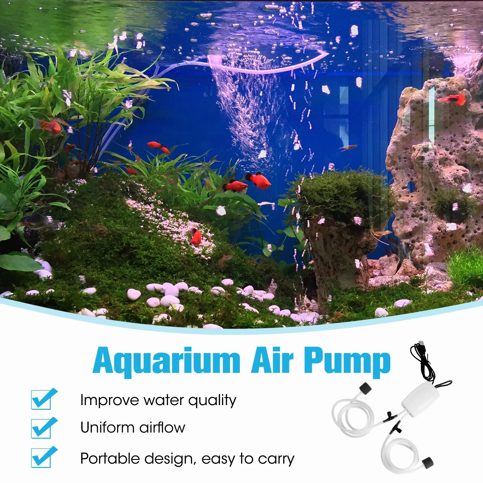 Pompe à air USB Double Pierre à air Mini Pompe à oxygène 1 W Portable pour Aquarium