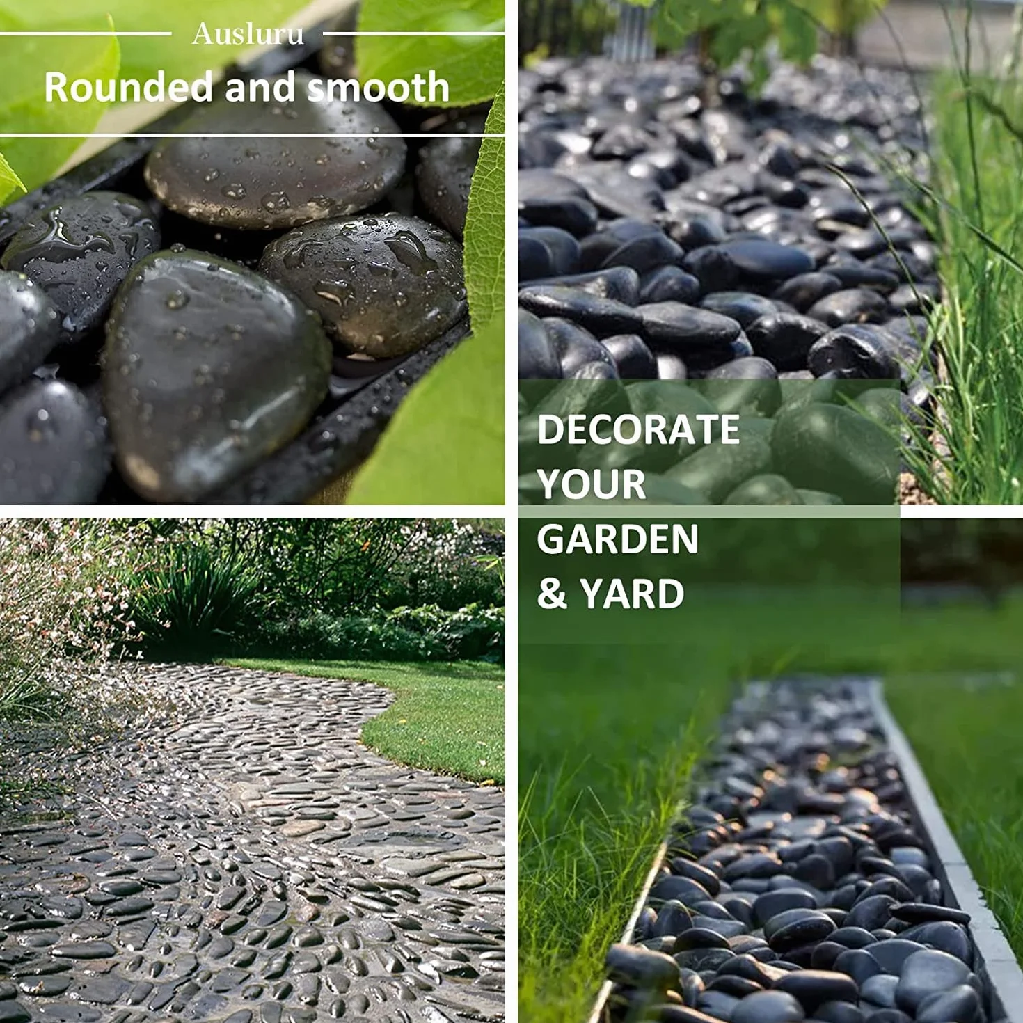 Galets Naturels Noirs 1kg Pierres de Rivière Polies Décoratives pour Aquarium Plantes Bambou Vase Jardin