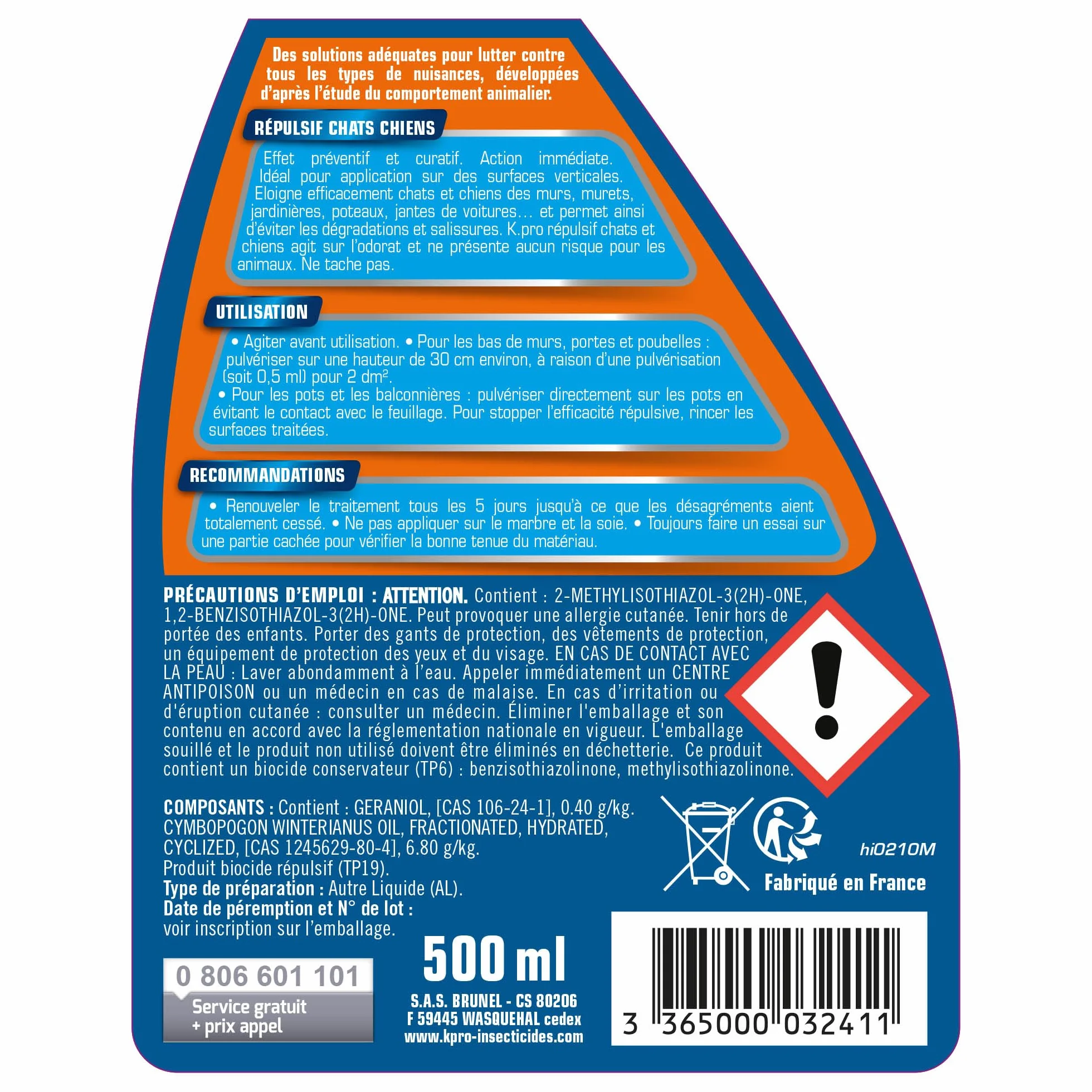 K.PRO Répulsif Chiens et Chats 500ml Action Immédiate Extérieur Intérieur
