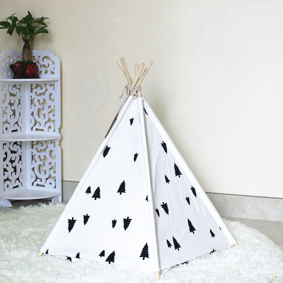 TentHome Tente Tipi pour Chiens Chiots Maison des Chats et Animaux de Compagnie Niche pour Chien Amovible et Lavable (sans Coussin), Pin Noir (L(7-15kg))